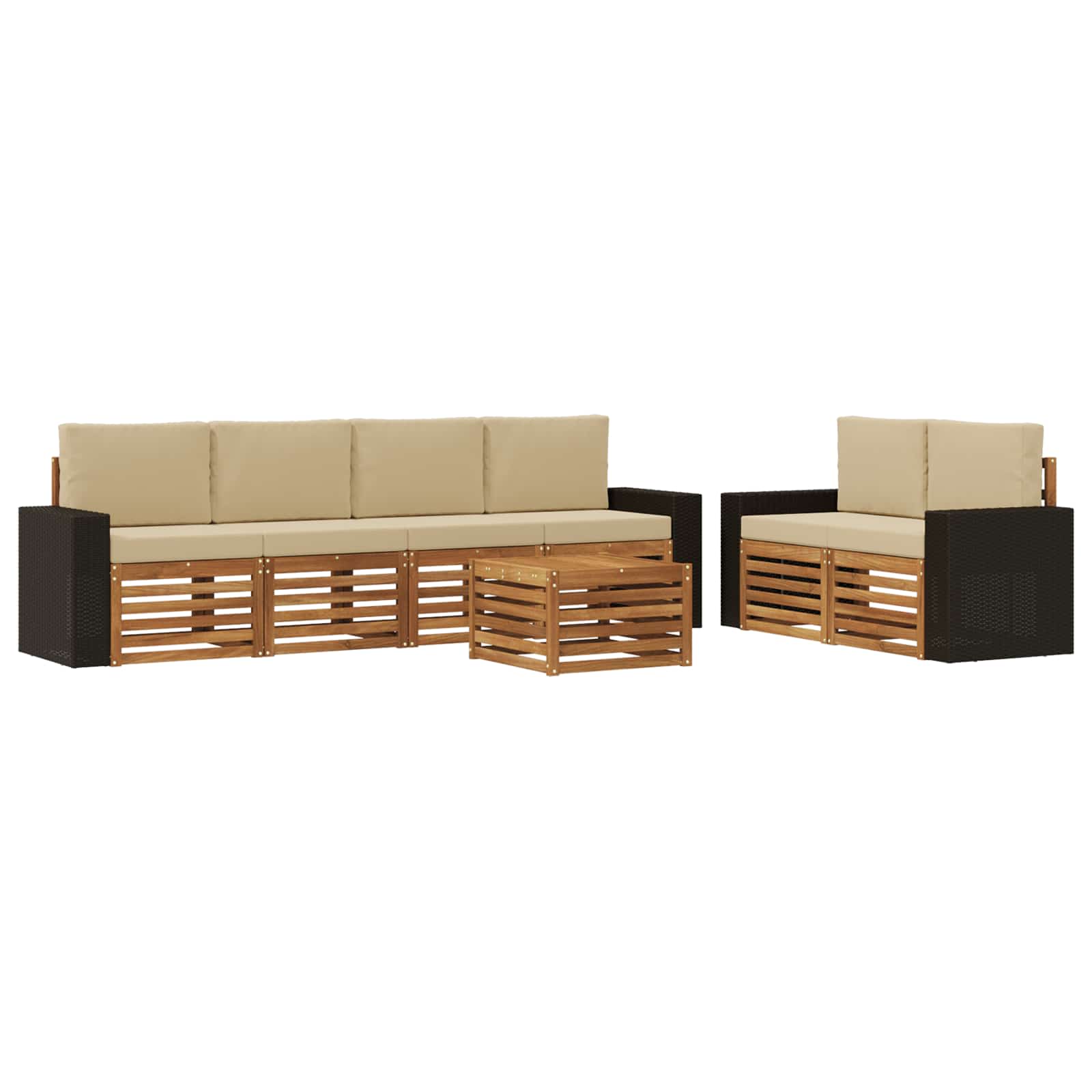 Outdoor-Sofagarnitur 7 pcs Natur und Beige Massivholz Akazie