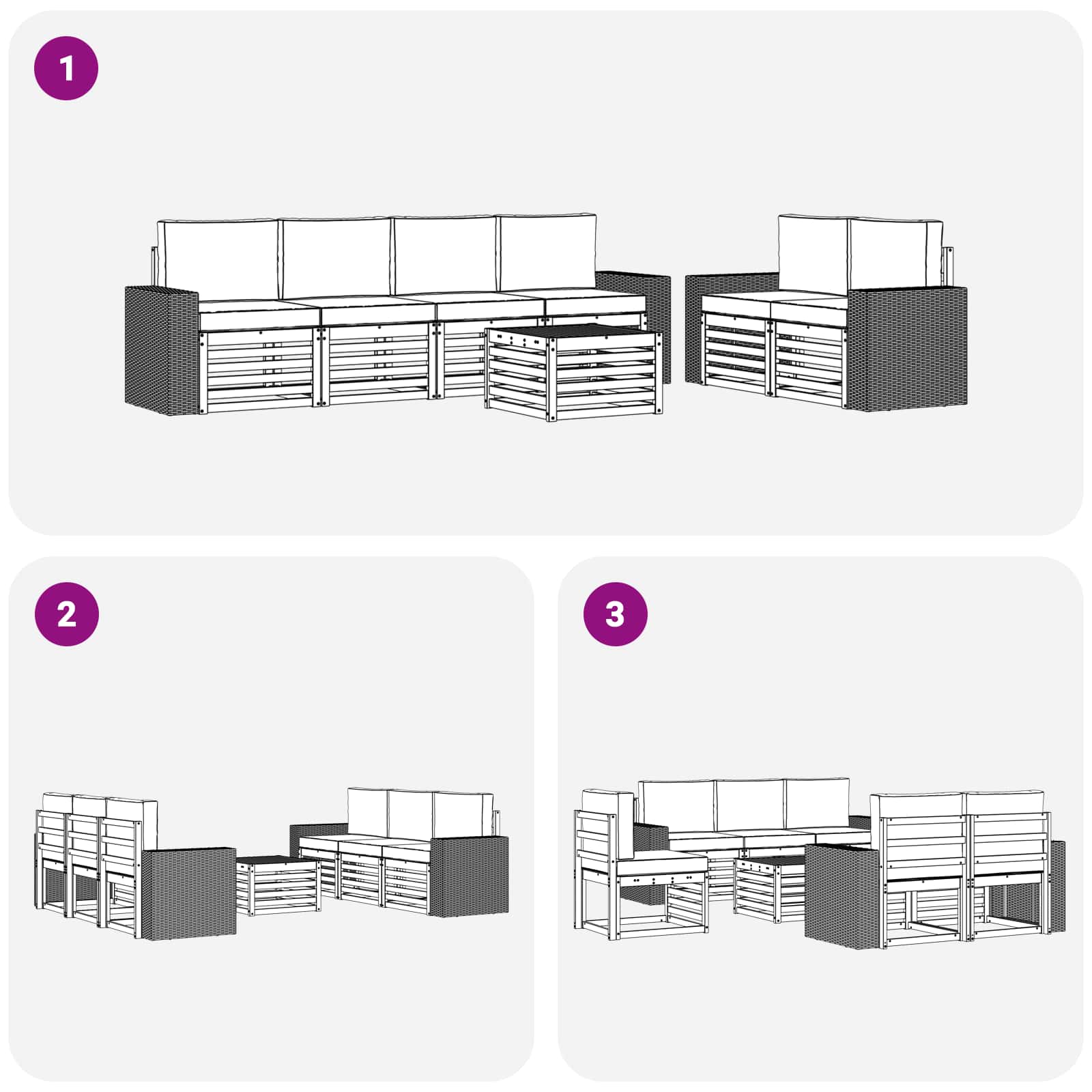 Outdoor-Sofagarnitur 7 pcs Natur und Creme Massivholz Akazie