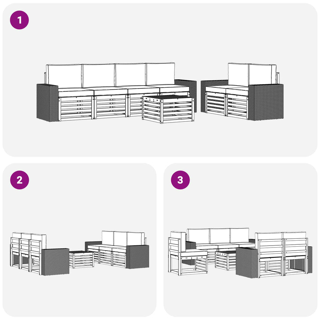 Outdoor-Sofagarnitur mit Kissen 7 pcs Natur und Anthrazit