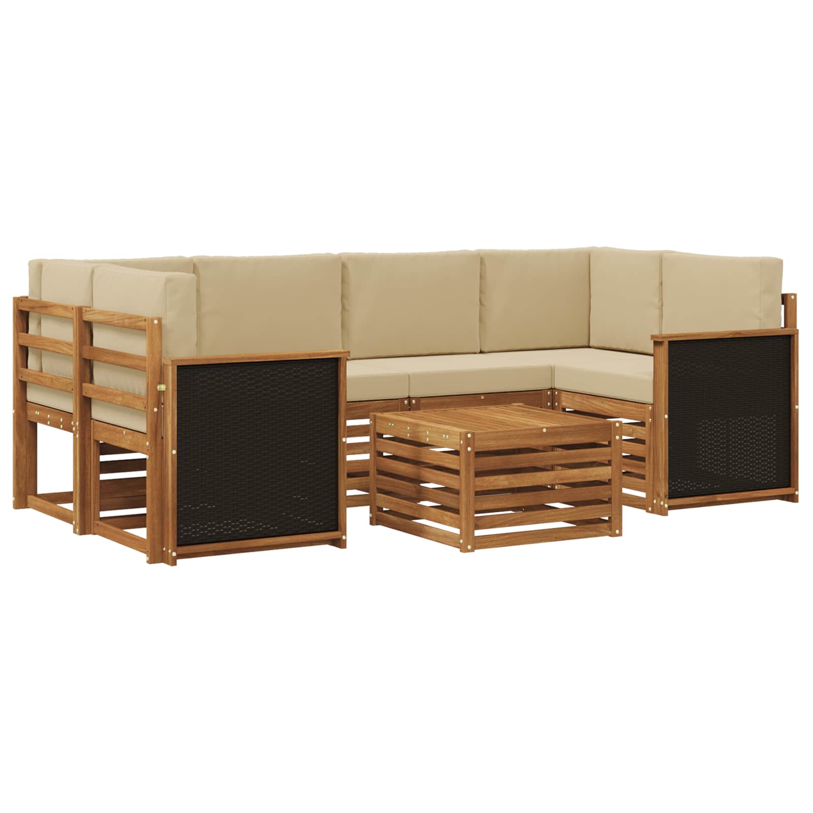 Outdoor-Sofagarnitur 7 pcs Natur und Beige Massivholz Akazie