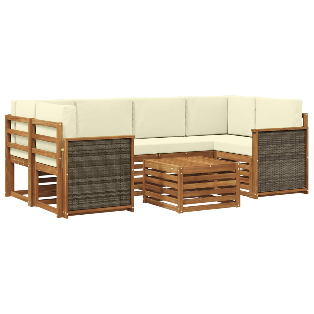 Outdoor-Sofagarnitur 7 pcs Natur und Creme Massivholz Akazie