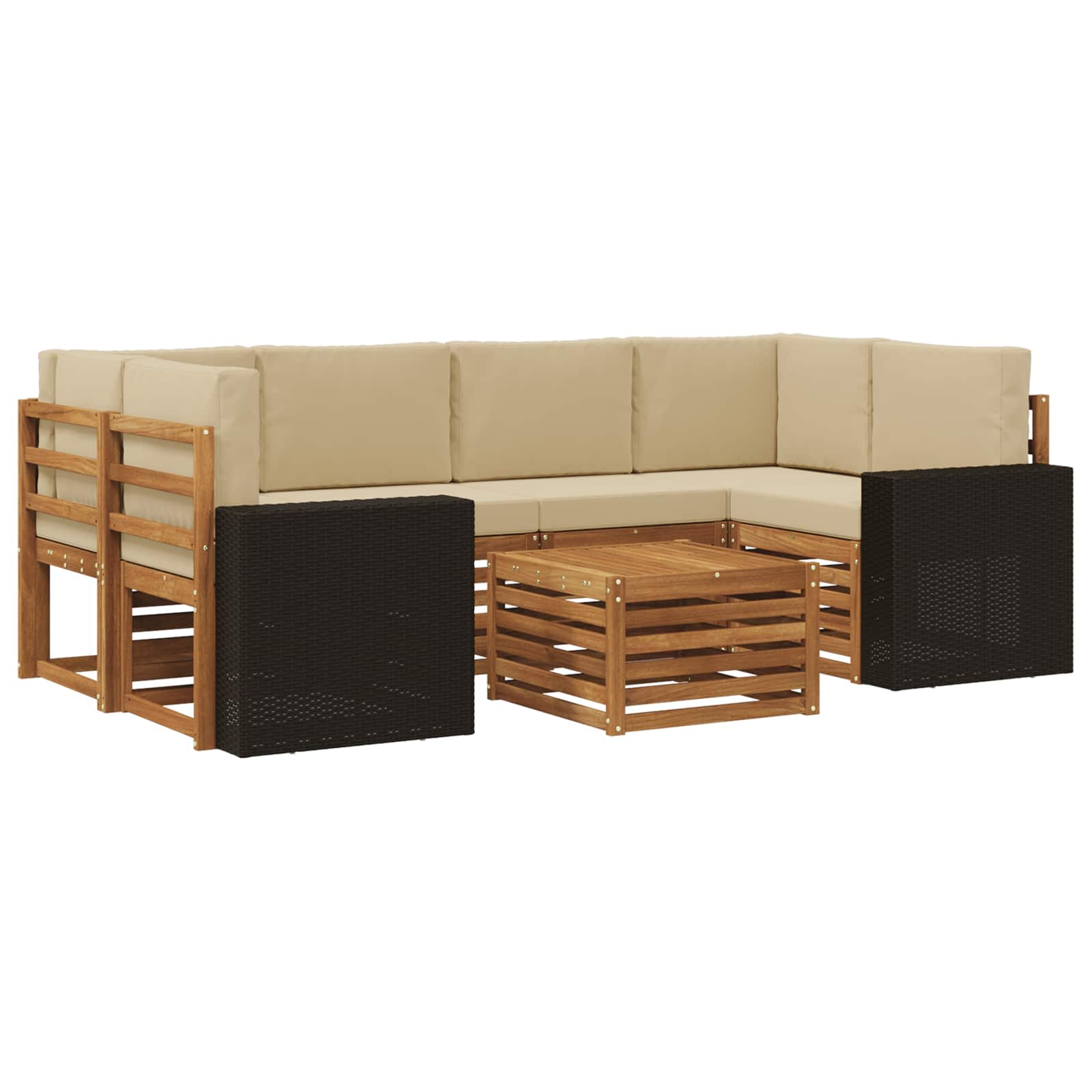 Outdoor-Sofagarnitur 7 pcs Natur und Beige Massivholz Akazie