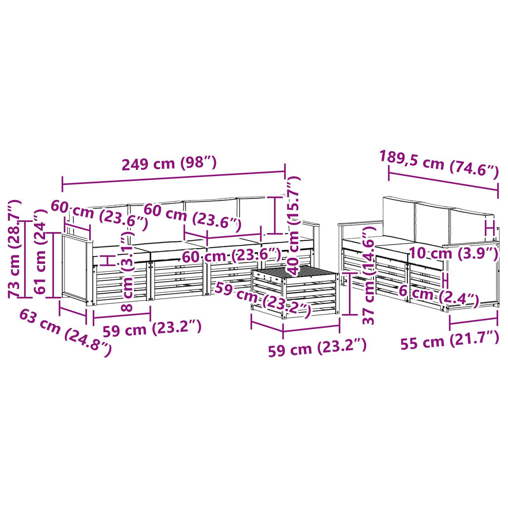 Sofagarnituren mit Kissen 8 pcs Massivholz Akazie