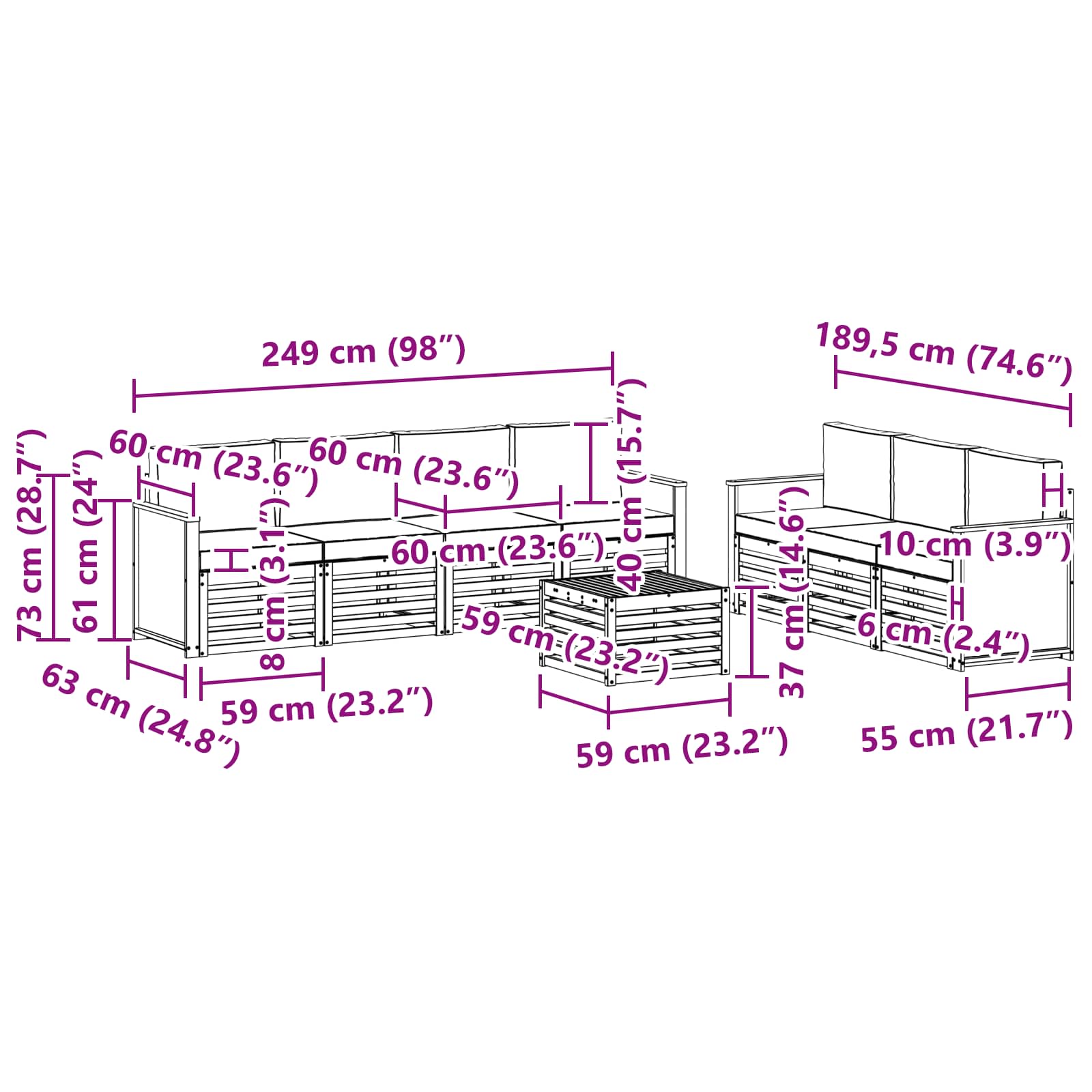 Sofagarnituren mit Kissen 8 pcs Massivholz Akazie