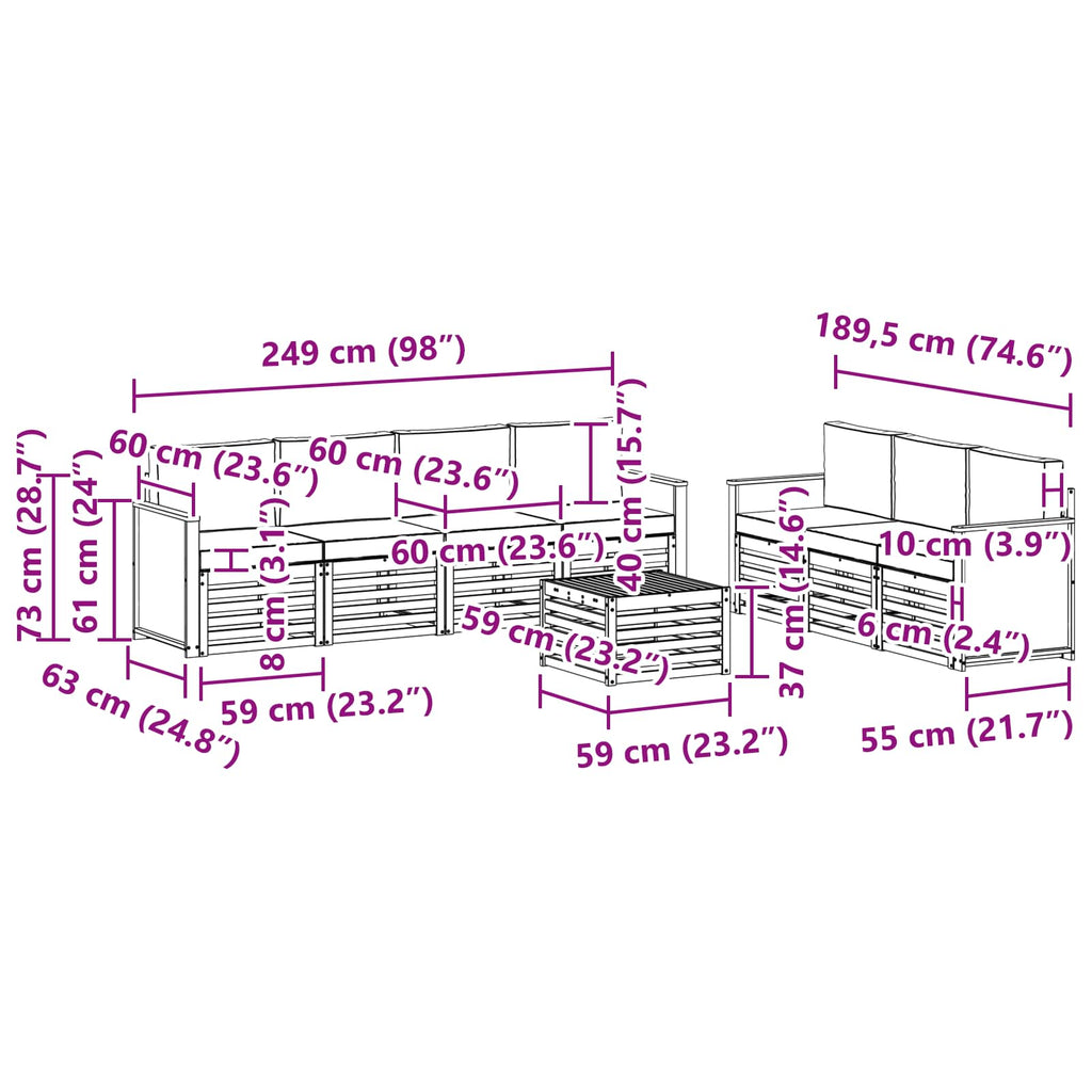 Sofagarnituren mit Kissen 8 pcs Massivholz Akazie