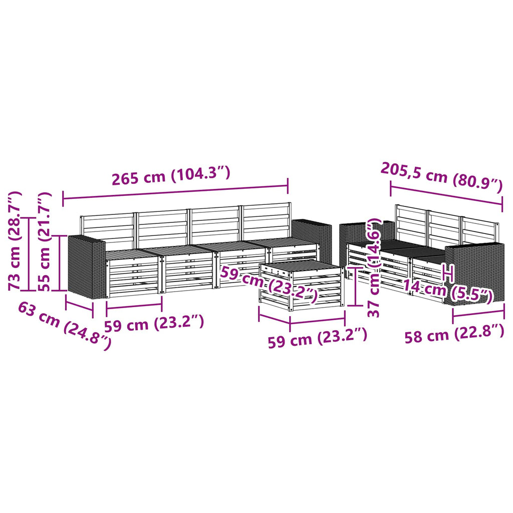 Sofagarnituren 8 pcs Massivholz Akazie