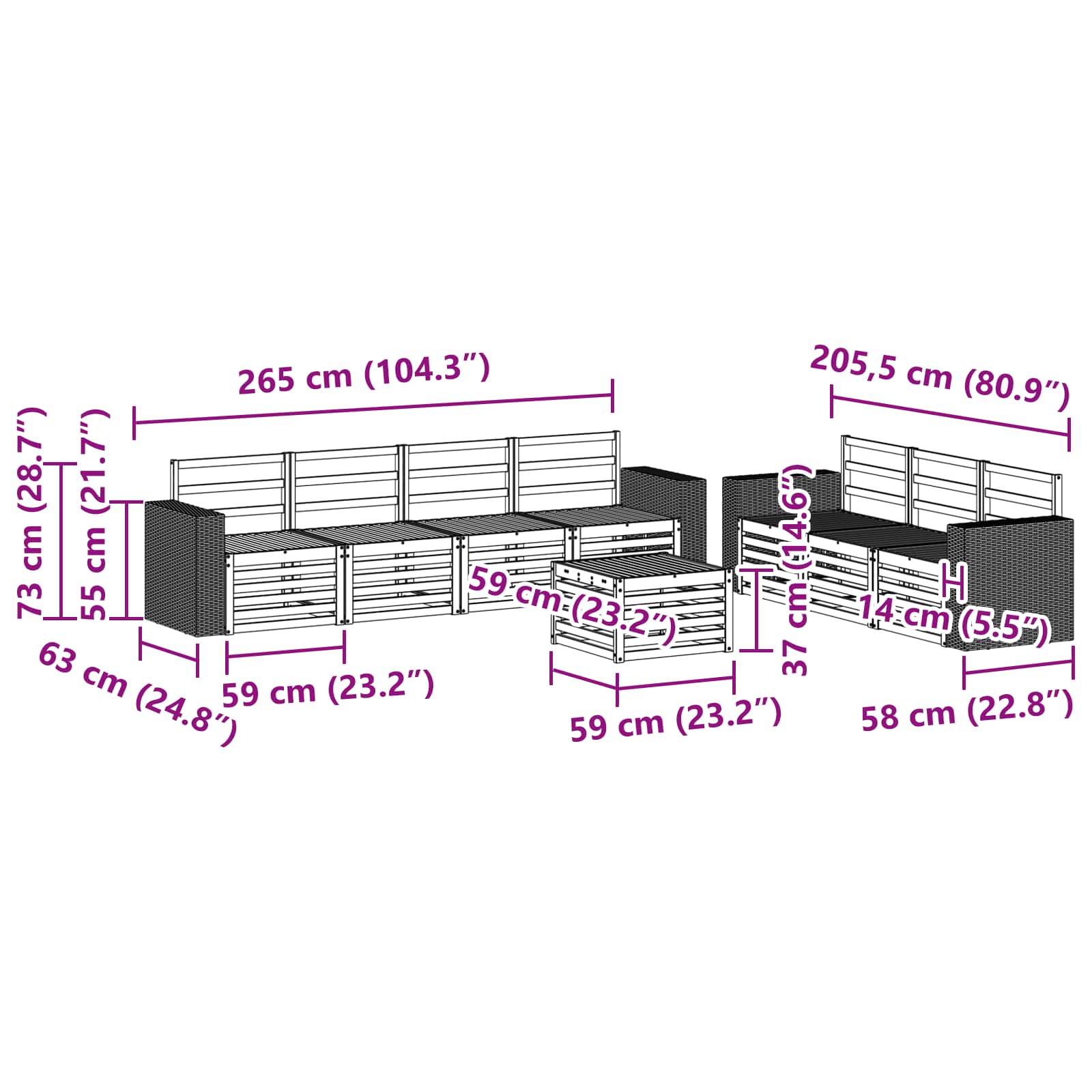 Sofagarnituren 8 pcs Massivholz Akazie