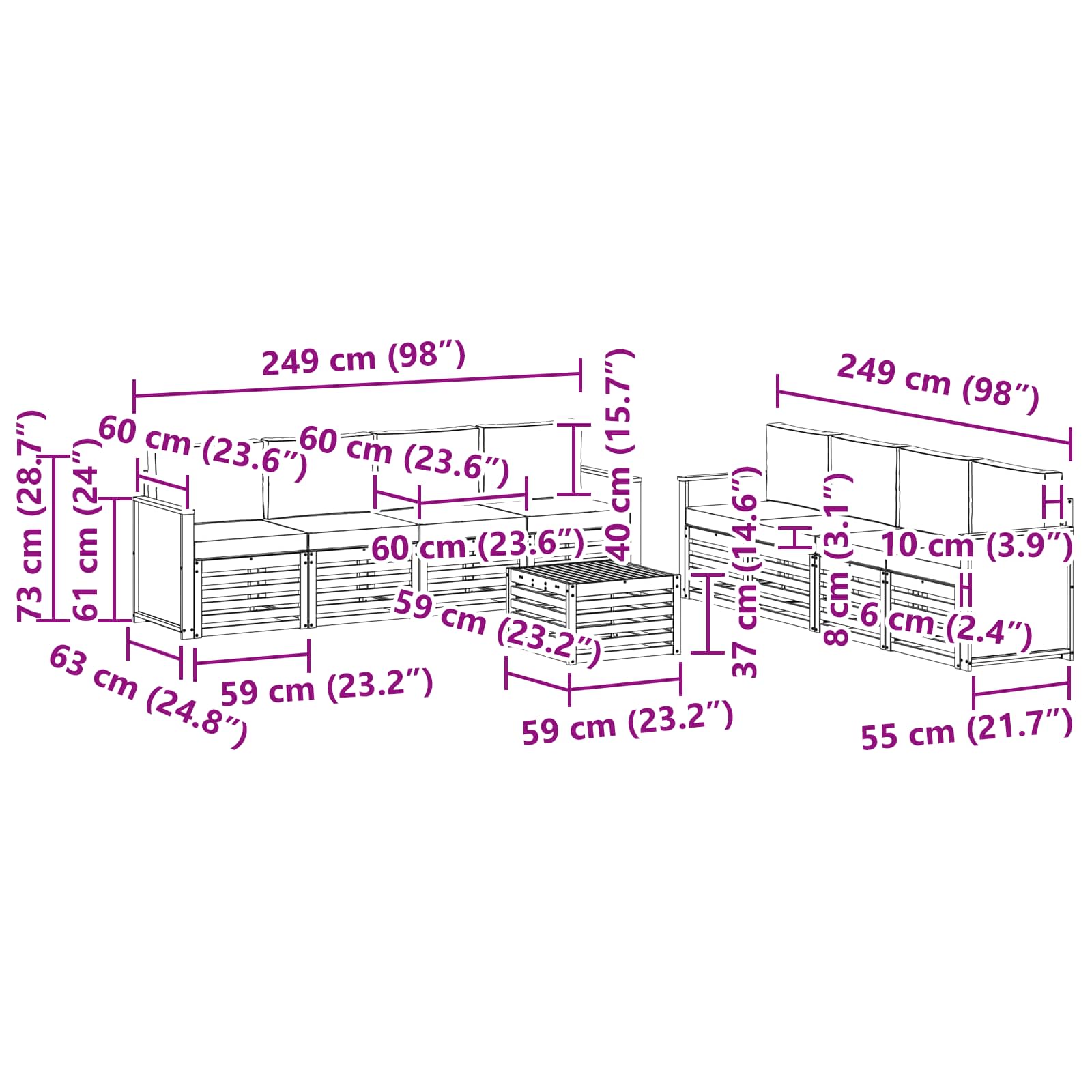Sofagarnituren mit Kissen 9 pcs Massivholz Akazie