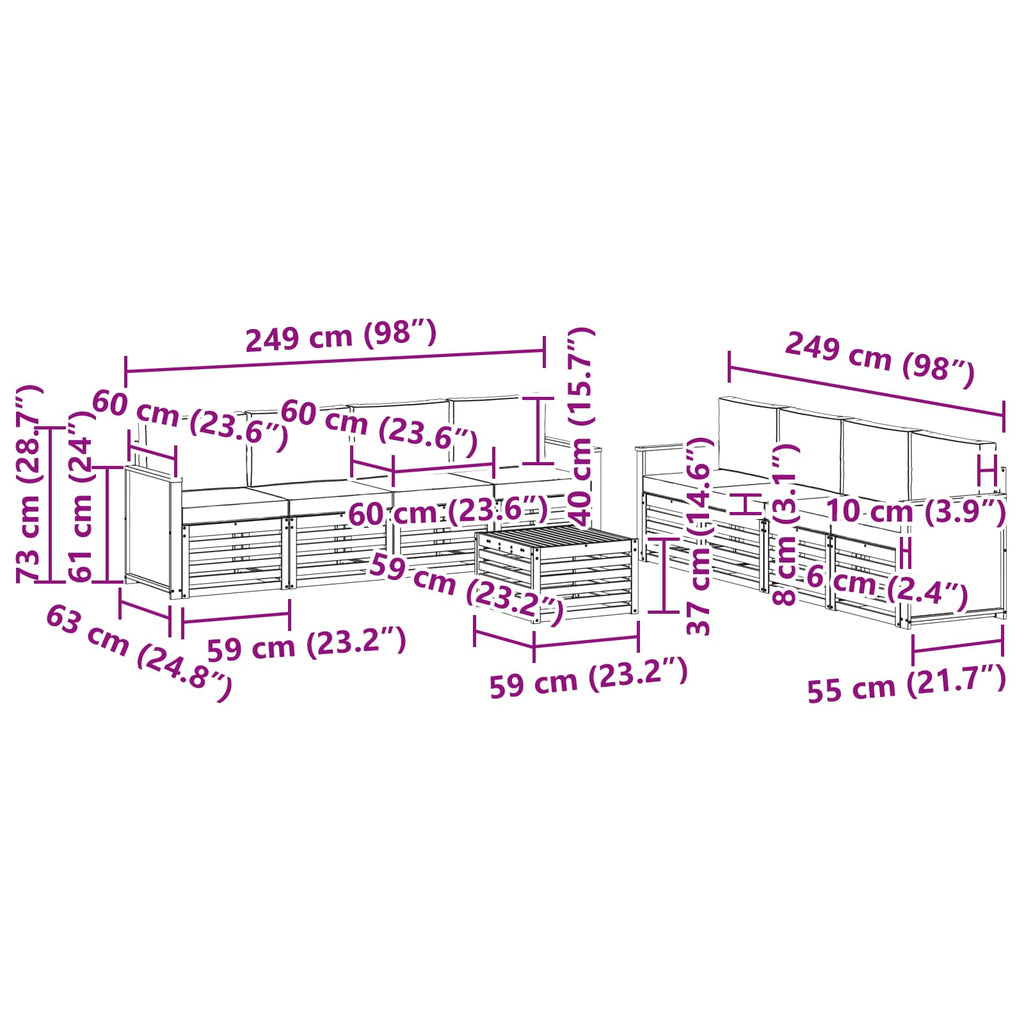 Sofagarnituren mit Kissen 9 pcs Massivholz Akazie