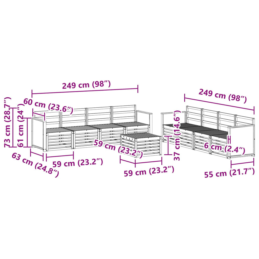 Sofagarnituren 9 pcs Massivholz Akazie