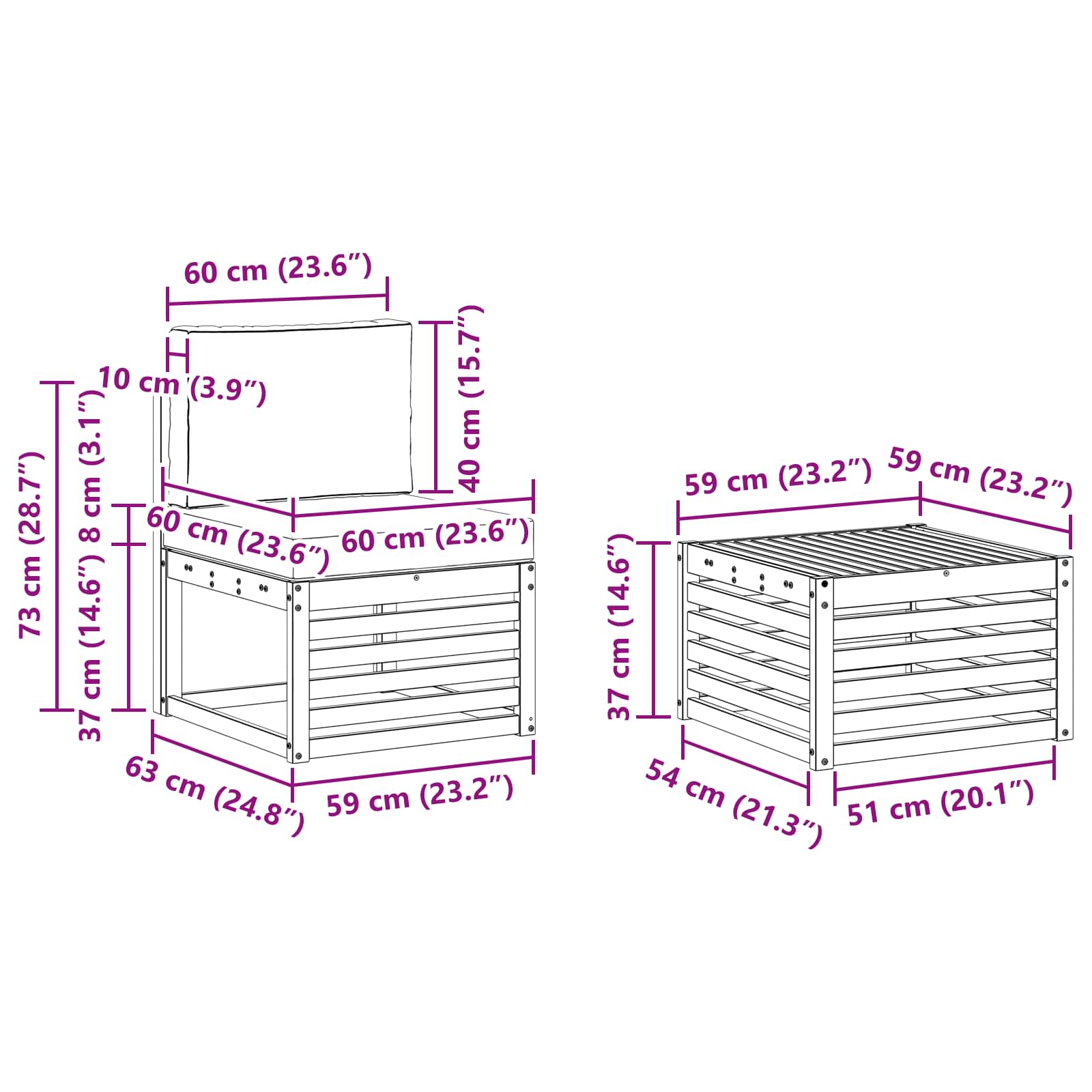 Sofagarnituren mit Kissen 9 pcs Massivholz Akazie