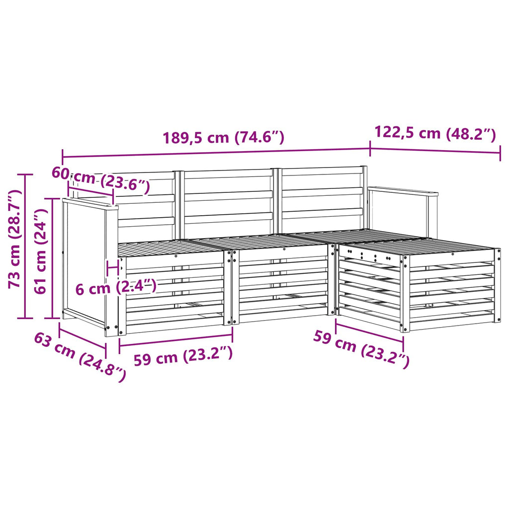 Outdoor-Sofagarnitur 4 pcs Natur