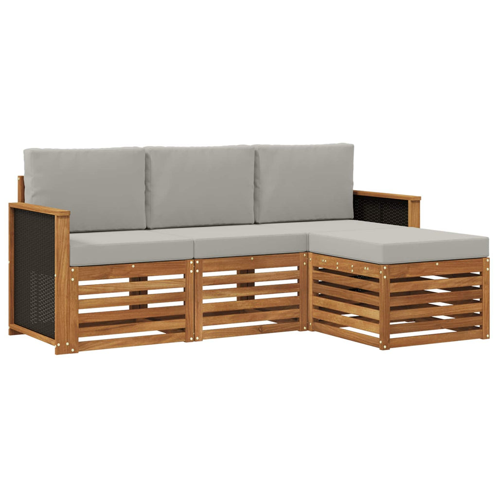 Outdoor-Sofagarnitur 4 pcs Natürlich und Hellgrau
