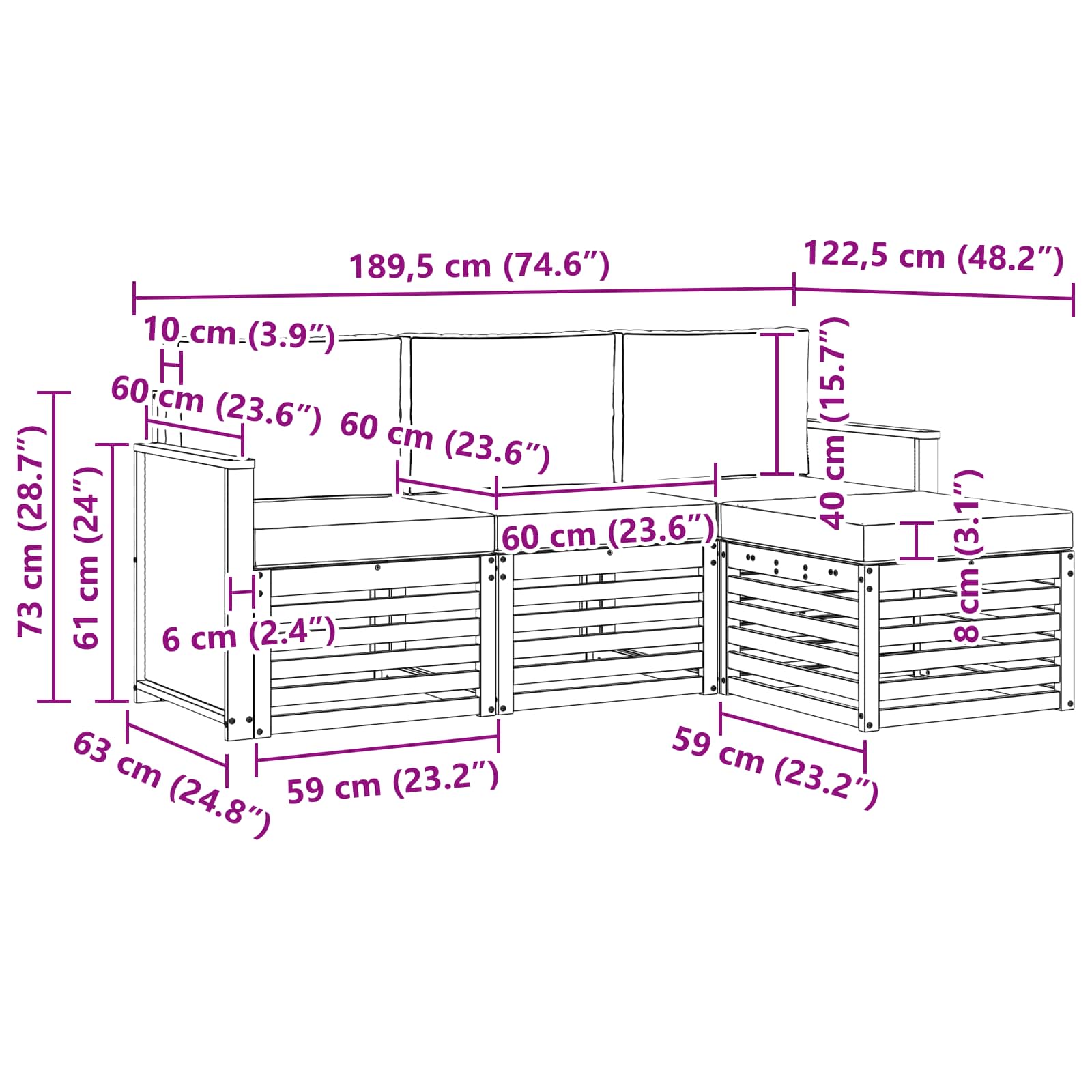 Outdoor-Sofagarnitur mit Kissen 4 pcs Natur und Anthrazit