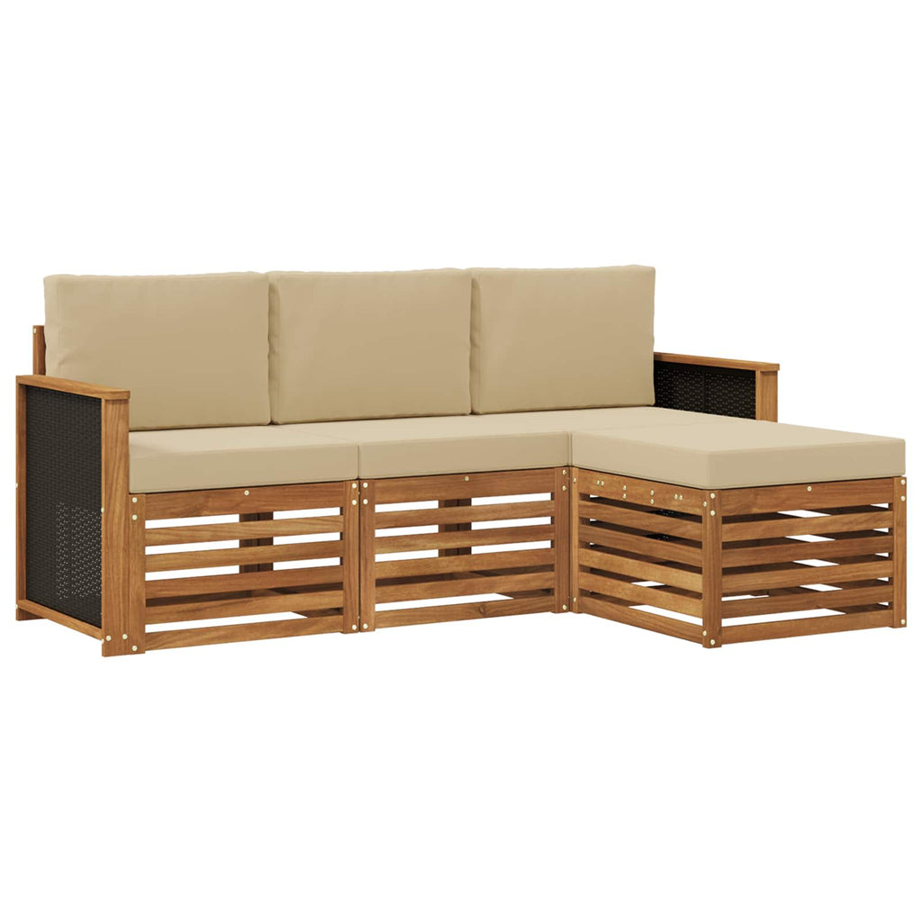 Outdoor-Sofagarnitur mit Kissen 4 pcs Natur und Beige