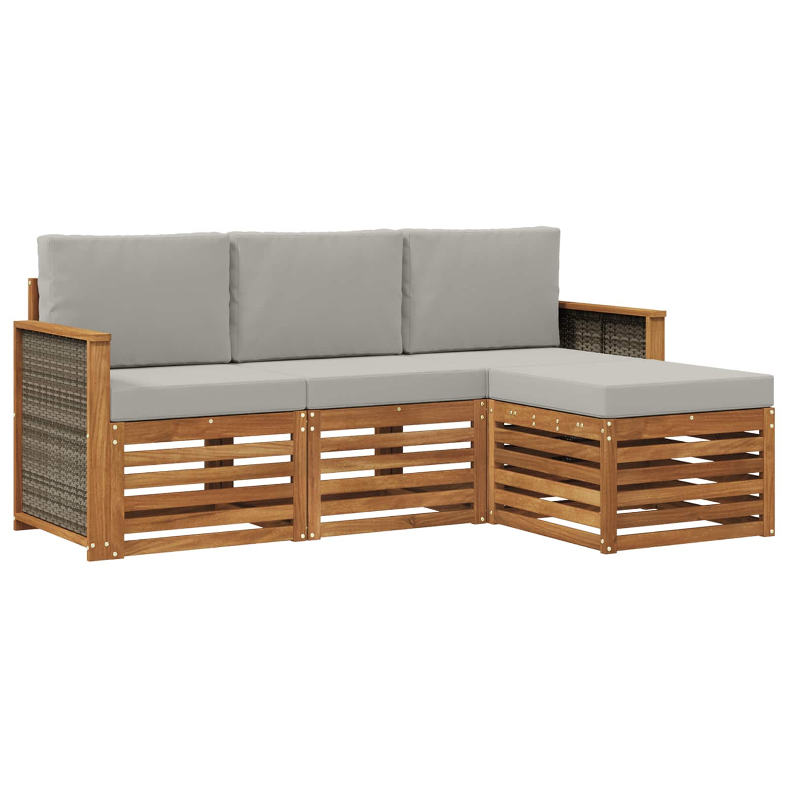 Outdoor-Sofagarnitur mit Kissen 4 pcs Natürlich und Hellgrau