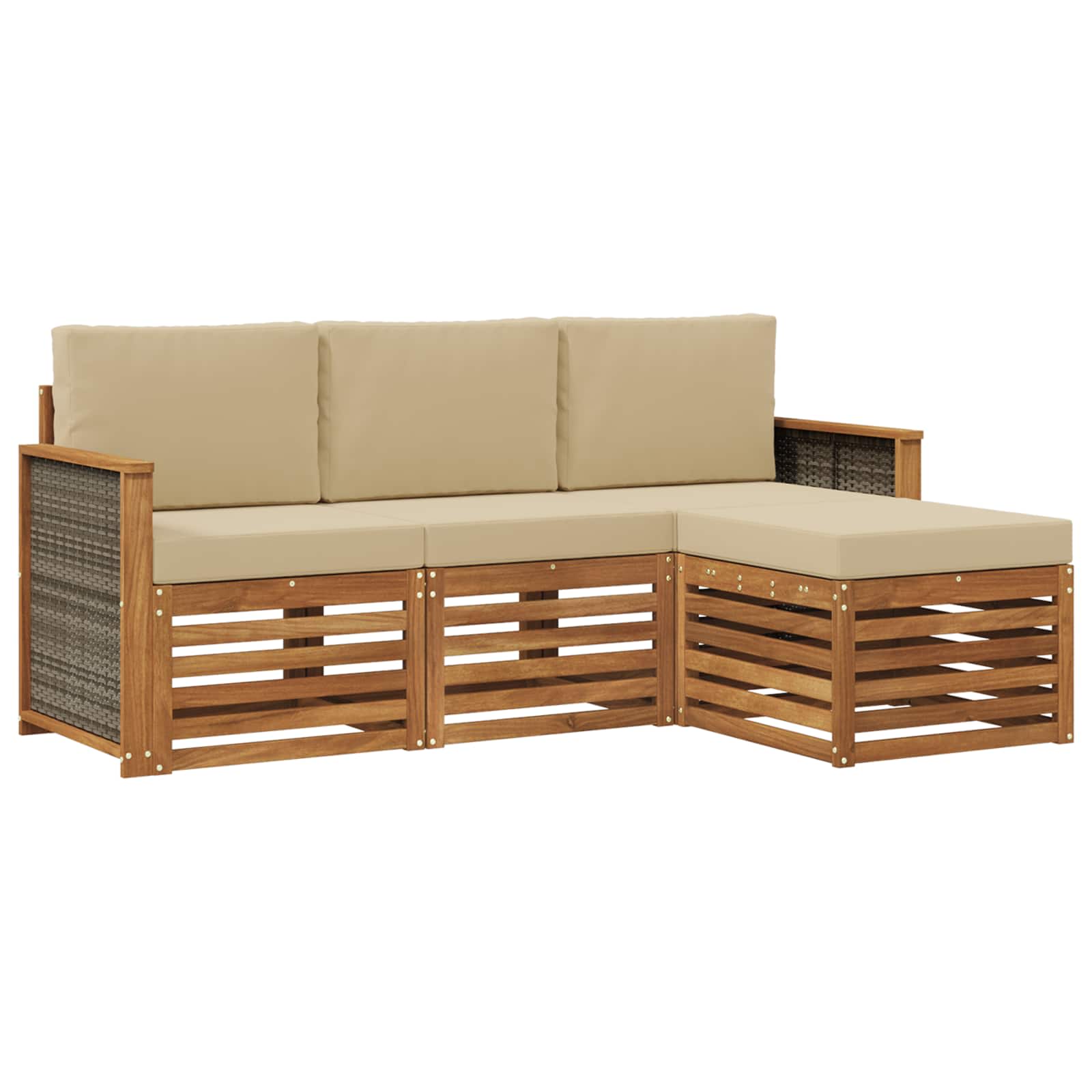 Outdoor-Sofagarnitur mit Kissen 4 pcs Natur und Beige