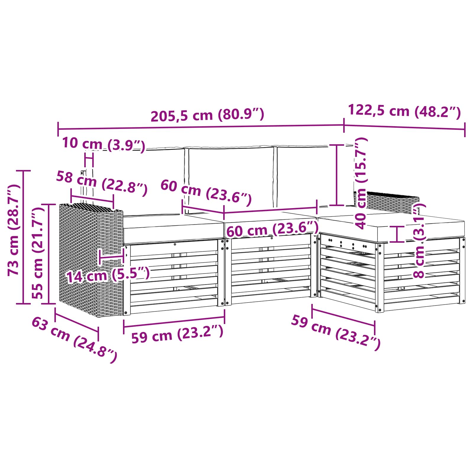 Outdoor-Sofagarnitur mit Kissen 4 pcs Natur und Creme
