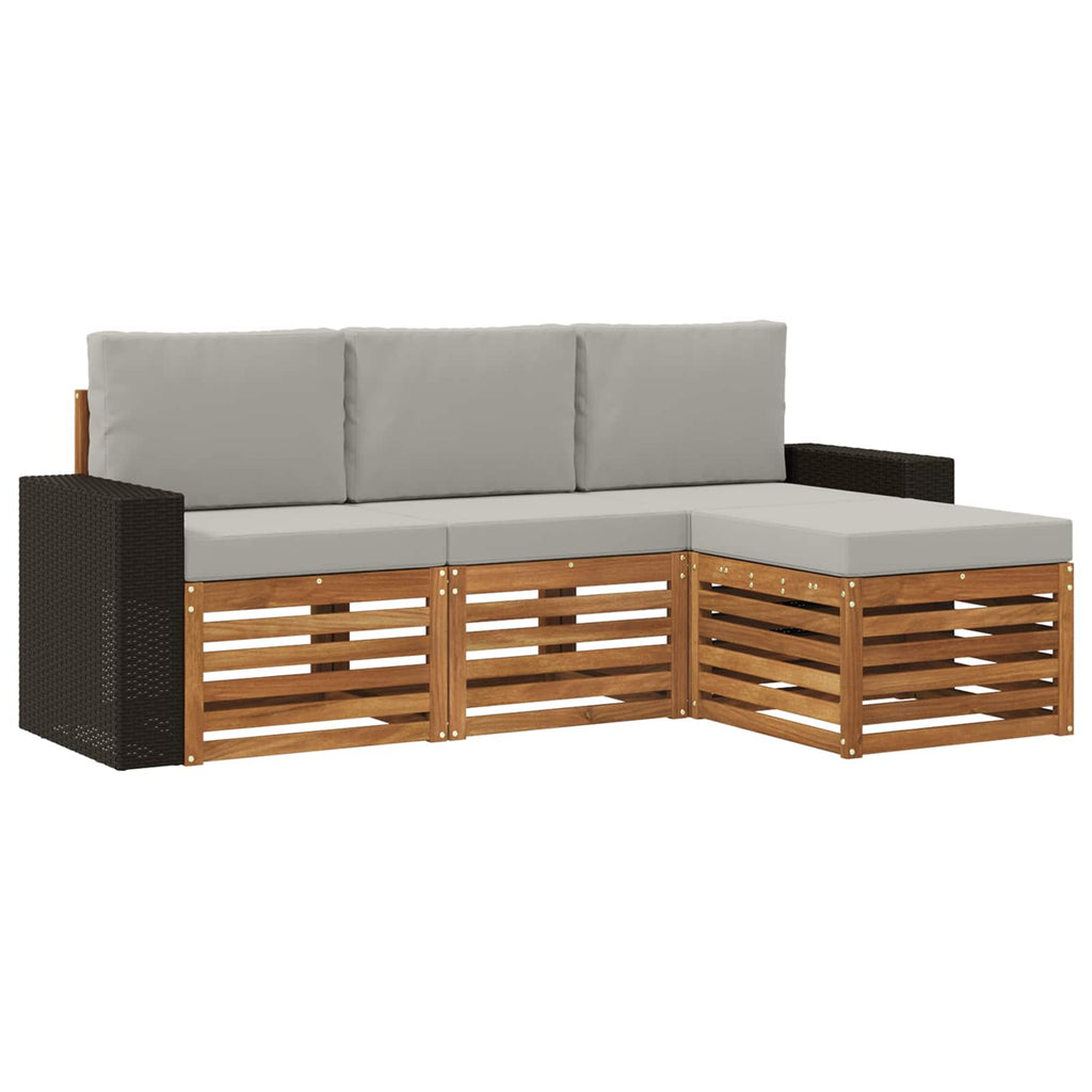 Outdoor-Sofagarnitur mit Kissen 4 pcs Natürlich und Hellgrau
