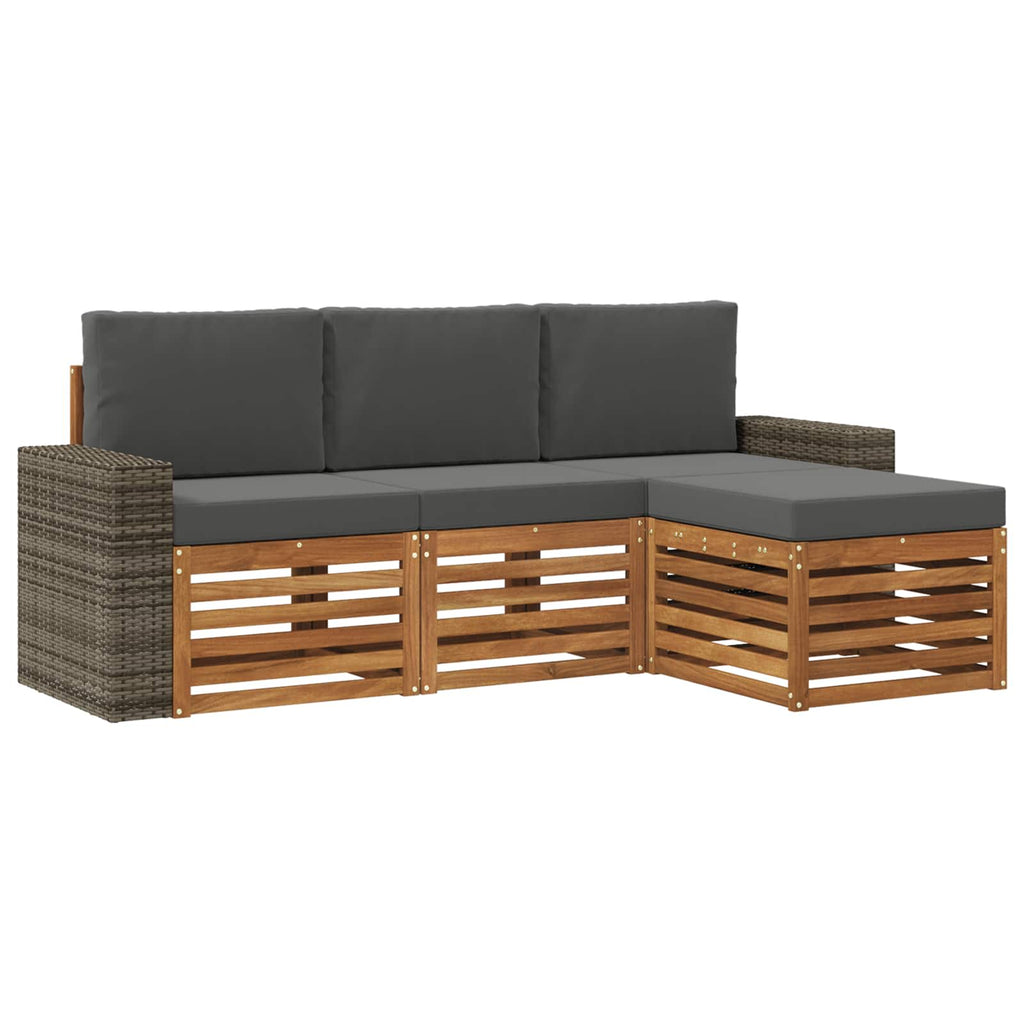 Outdoor-Sofagarnitur mit Kissen 4 pcs Natur und Anthrazit