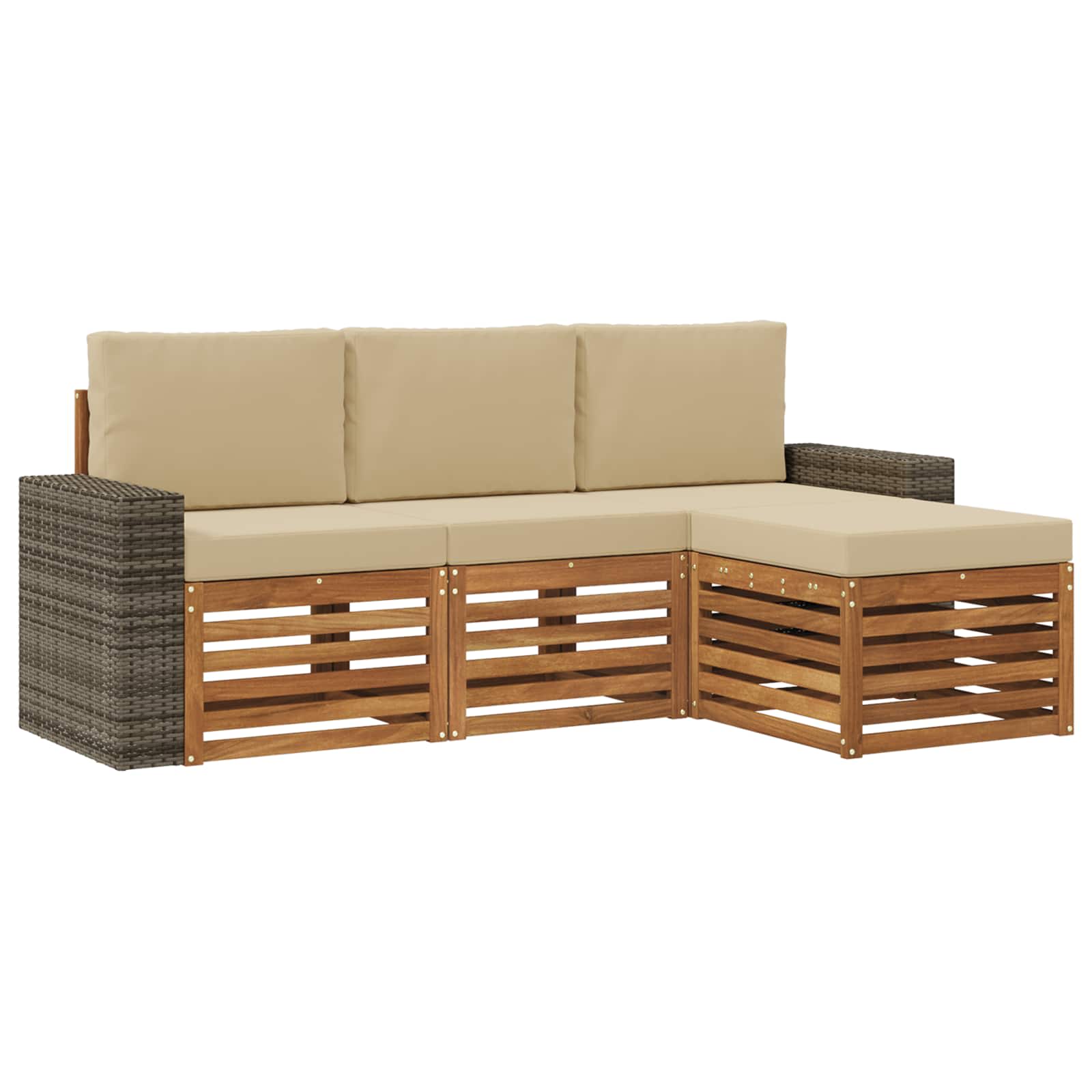 Outdoor-Sofagarnitur mit Kissen 4 pcs Natur und Beige