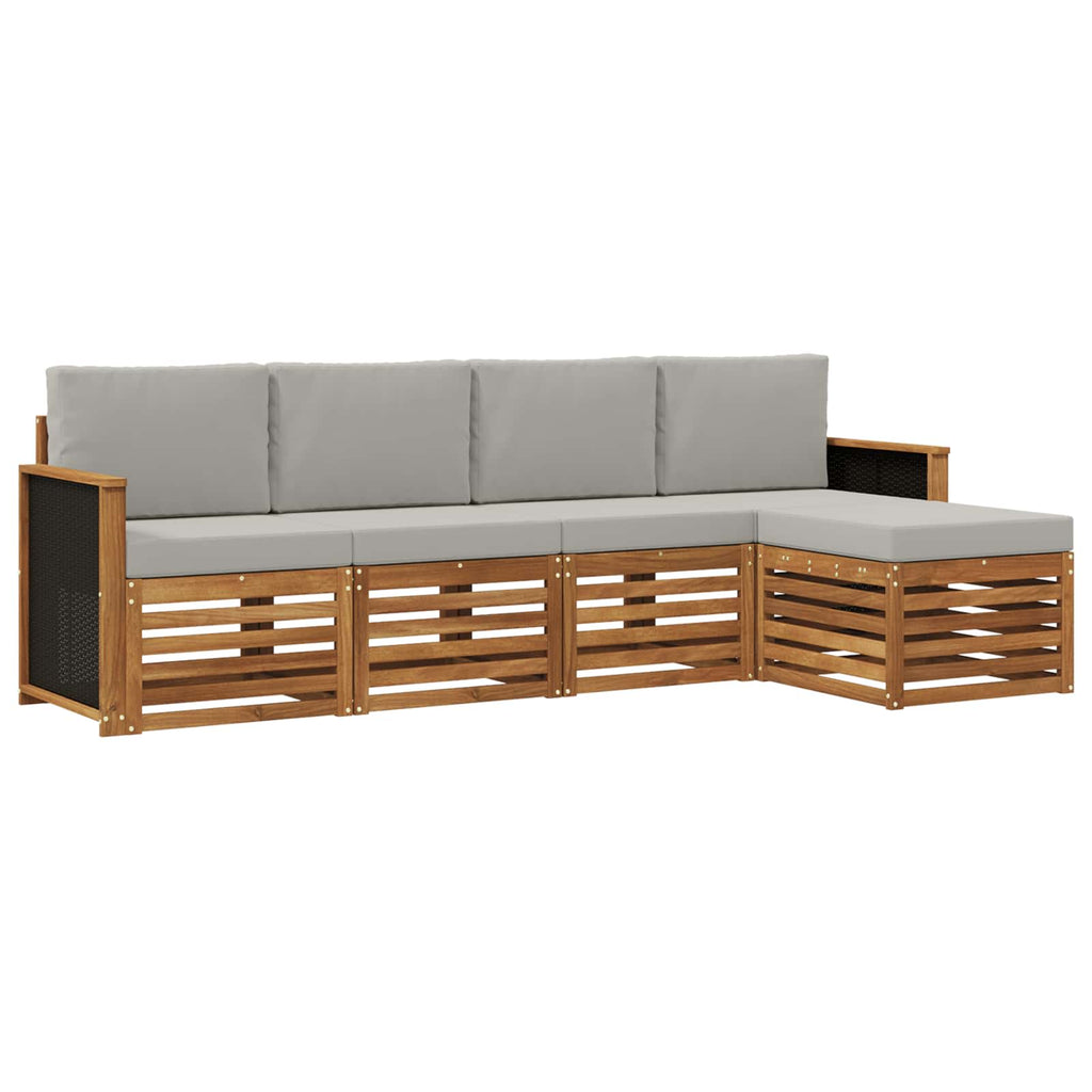Outdoor-Sofagarnitur mit Kissen 5 pcs Natürlich und Hellgrau