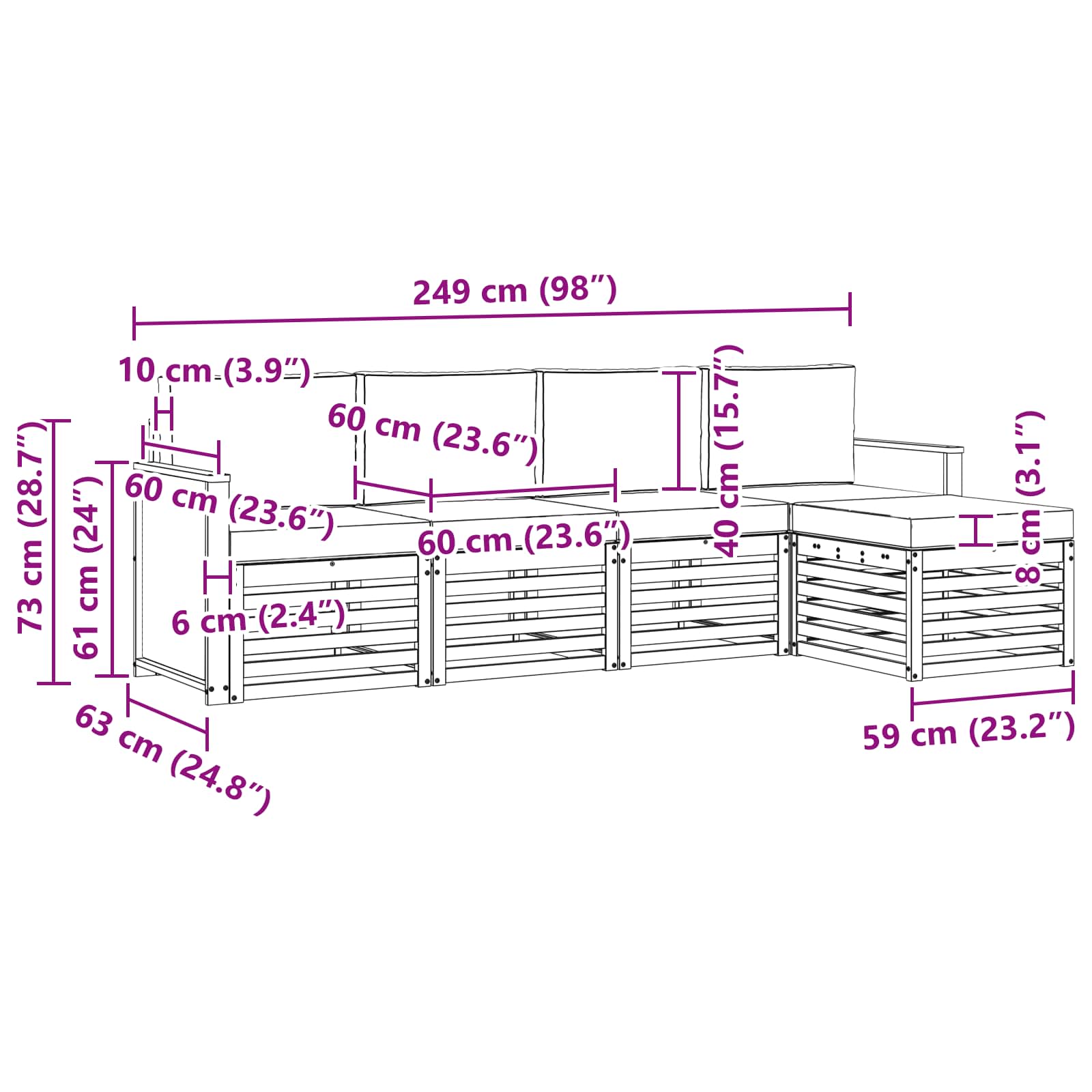 Outdoor-Sofagarnitur mit Kissen 5 pcs Natürlich und Hellgrau