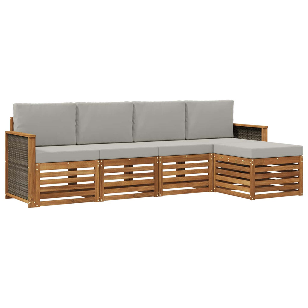 Outdoor-Sofagarnitur mit Kissen 5 pcs Natürlich und Hellgrau