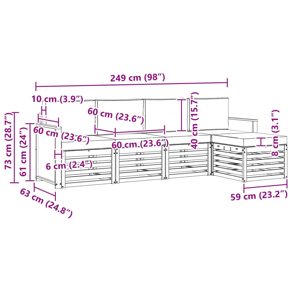Outdoor-Sofagarnitur mit Kissen 5 pcs Natur und Anthrazit