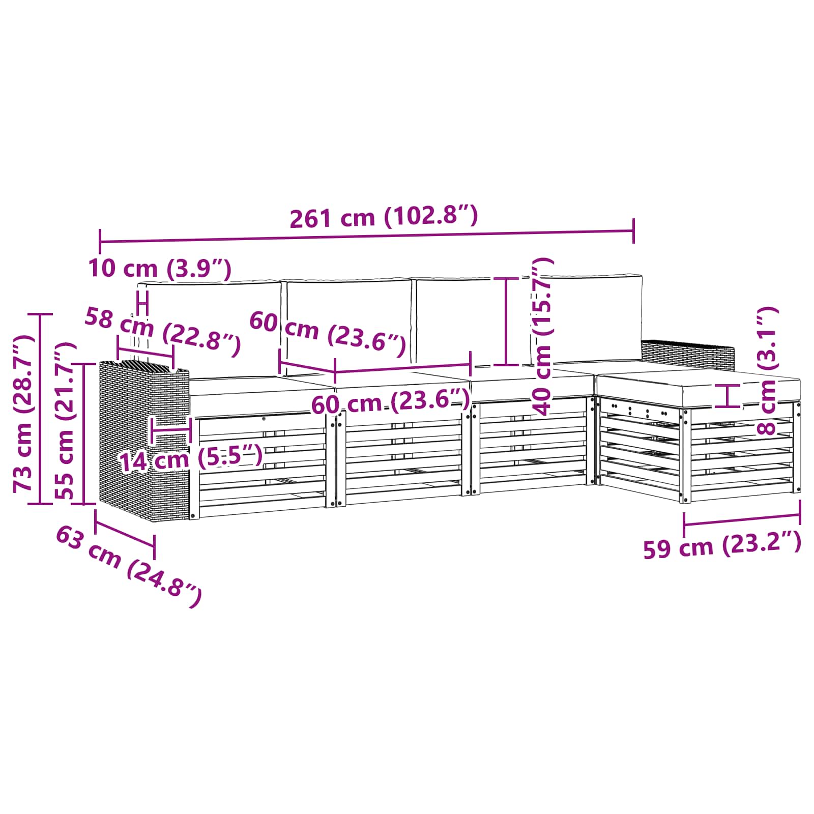 Outdoor-Sofagarnitur mit Kissen 5 pcs Natürlich und Hellgrau