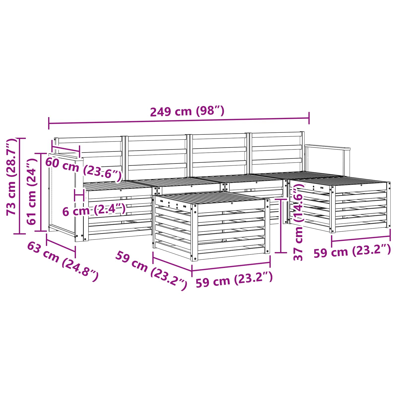 Outdoor-Sofagarnitur 6 pcs Natur