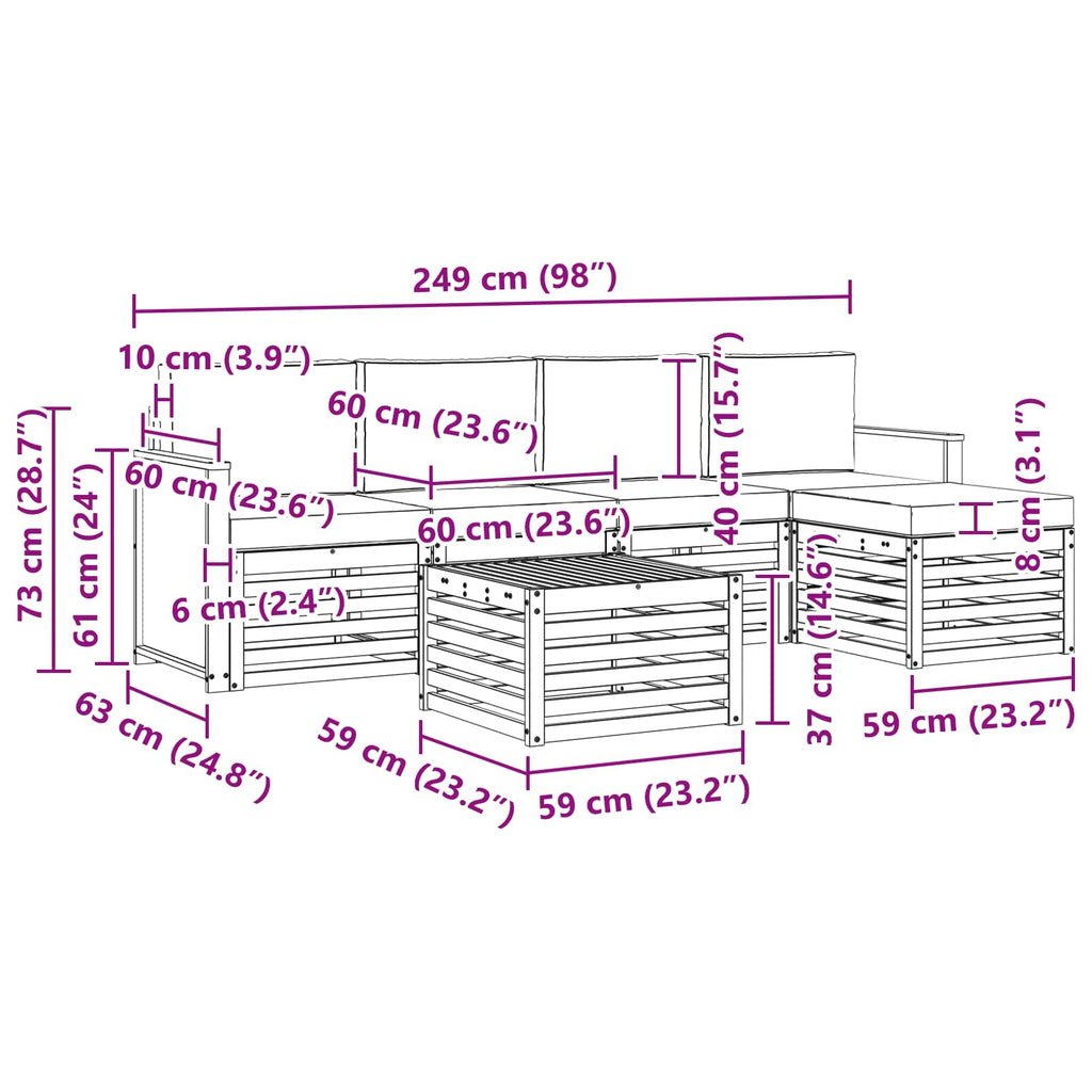 Outdoor-Sofagarnitur mit Kissen 6 pcs Natur und Creme
