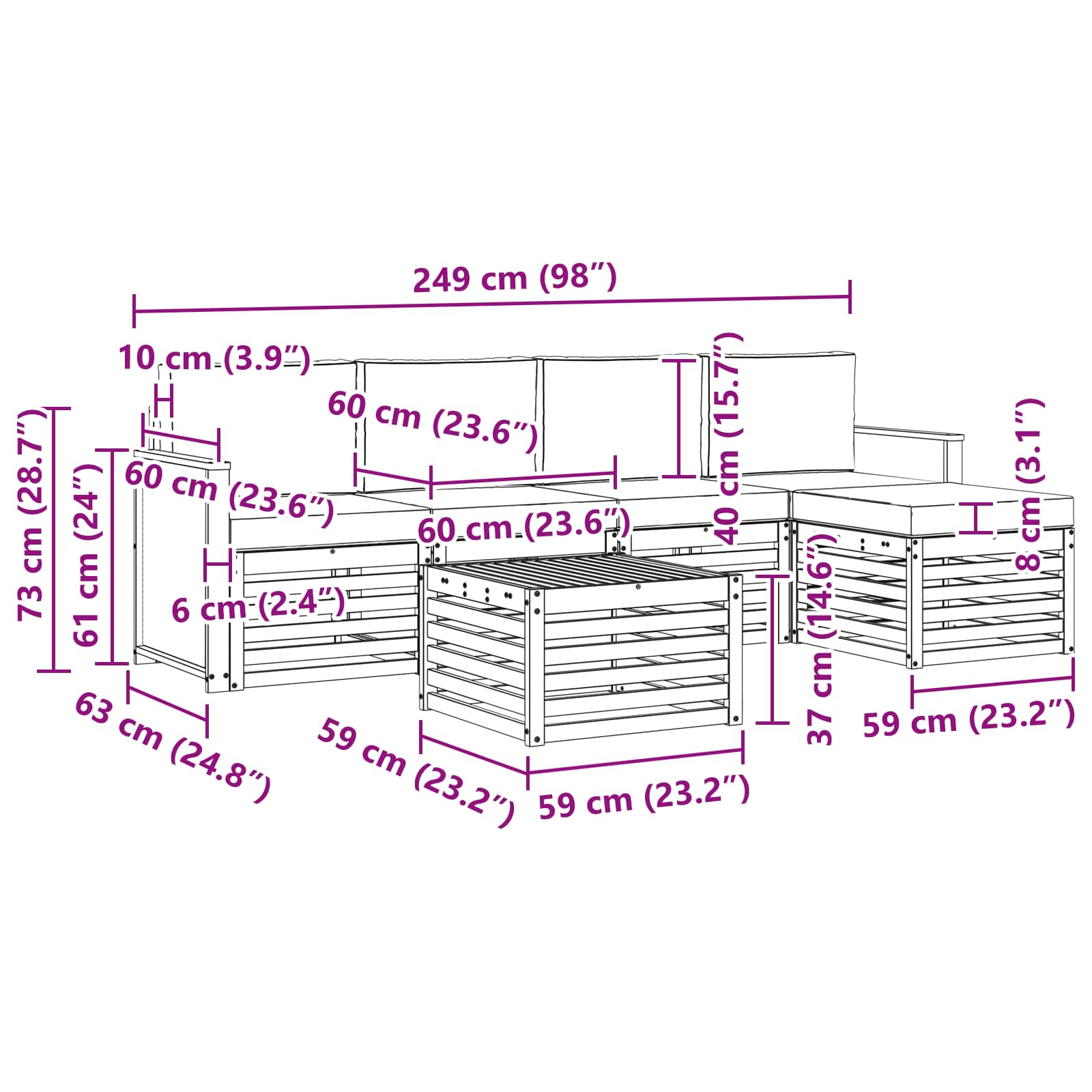Outdoor-Sofagarnitur mit Kissen 6 pcs Natur und Beige