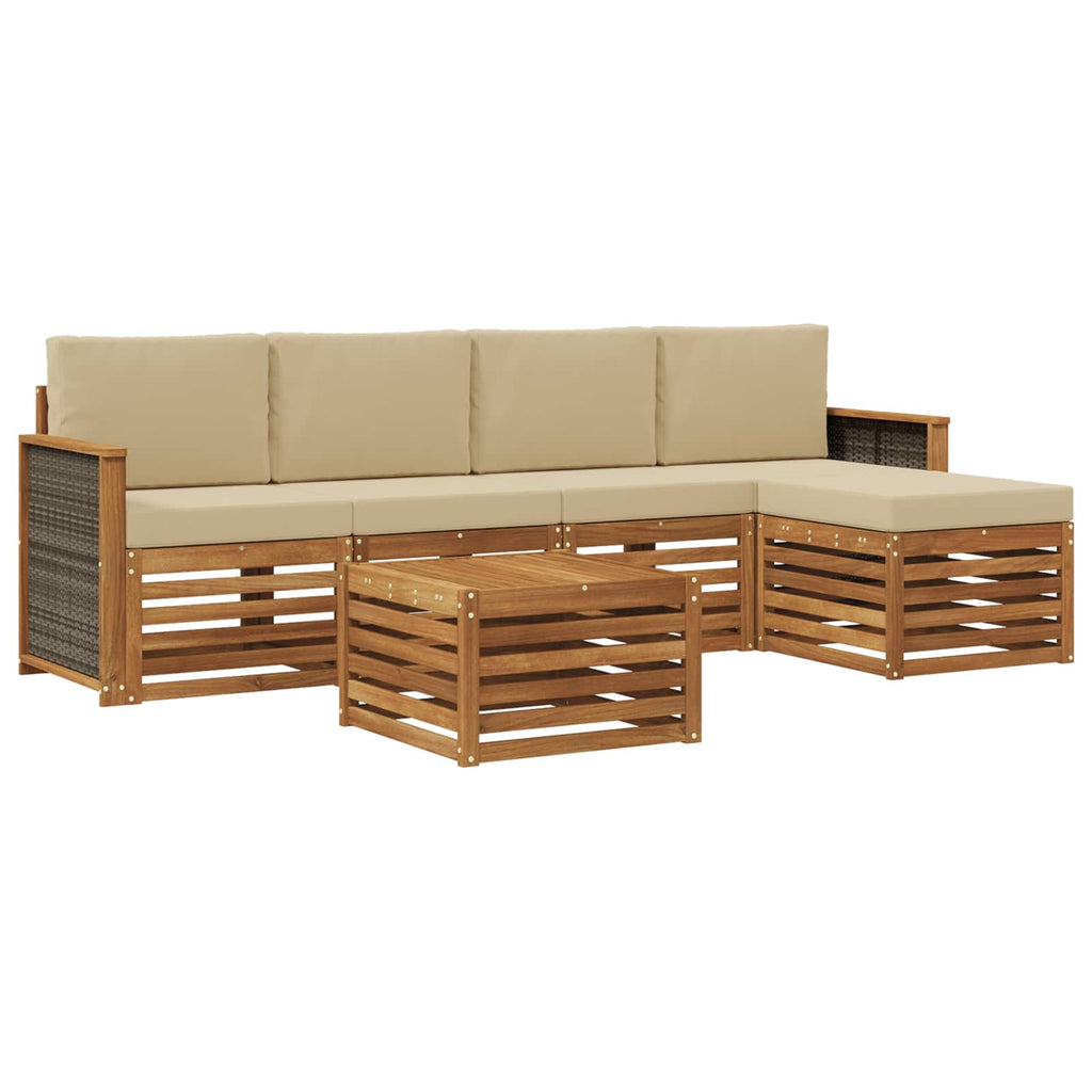 Outdoor-Sofagarnitur mit Kissen 6 pcs Natur und Beige