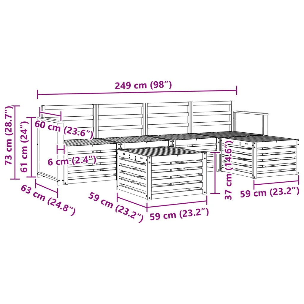 Outdoor-Sofagarnitur 6 pcs Natur