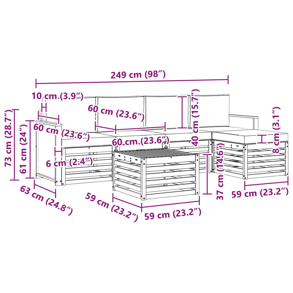 Outdoor-Sofagarnitur mit Kissen 6 pcs Natur und Creme