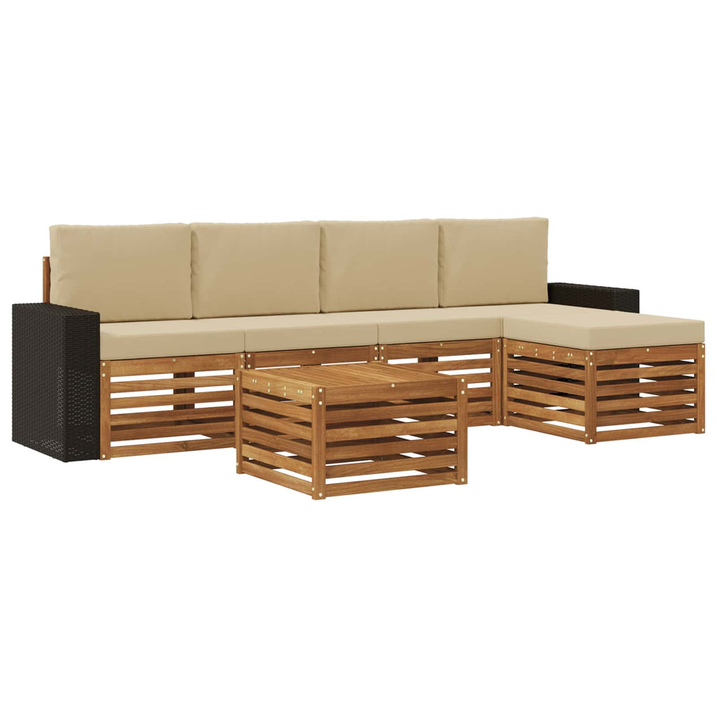 Outdoor-Sofagarnitur mit Kissen 6 pcs Natur und Beige