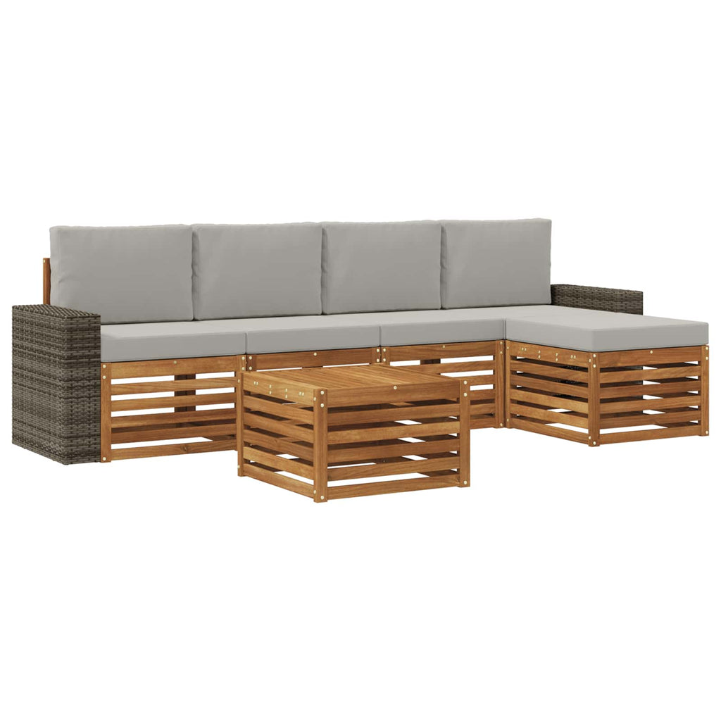 Outdoor-Sofagarnitur mit Kissen 6 pcs Natürlich und Hellgrau
