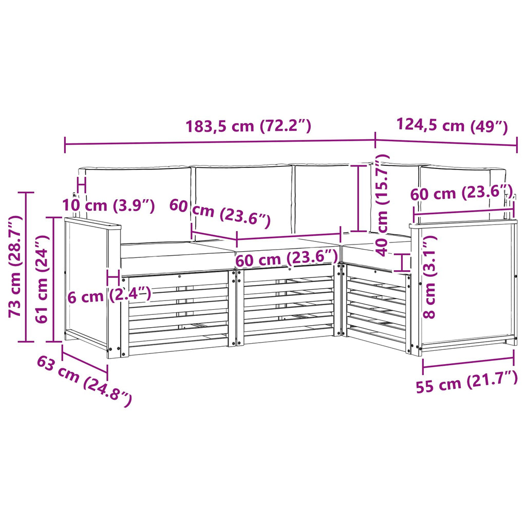 Sofagarnituren mit Kissen 4 pcs Massivholz Akazie