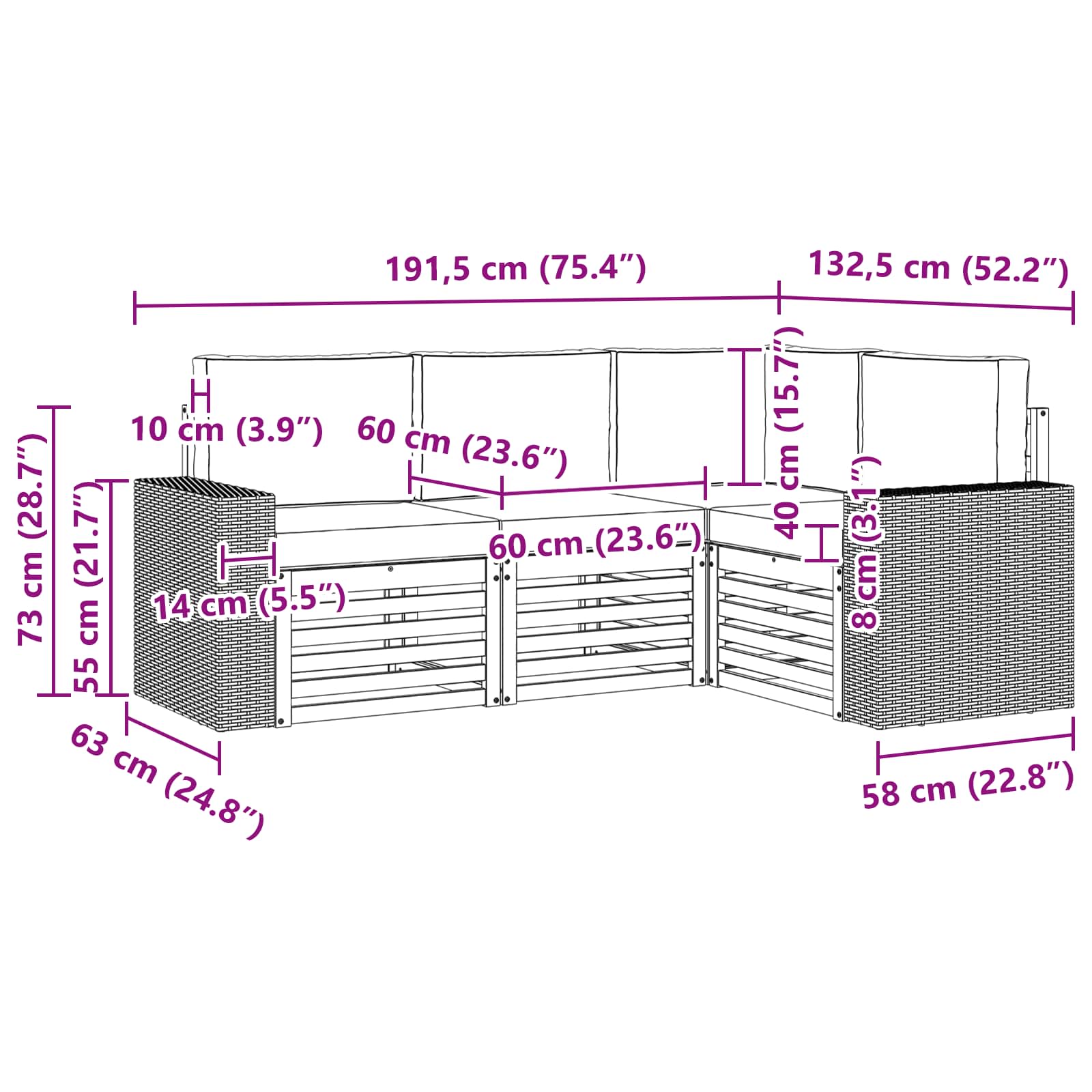 Sofagarnituren mit Kissen 4 pcs Massivholz Akazie