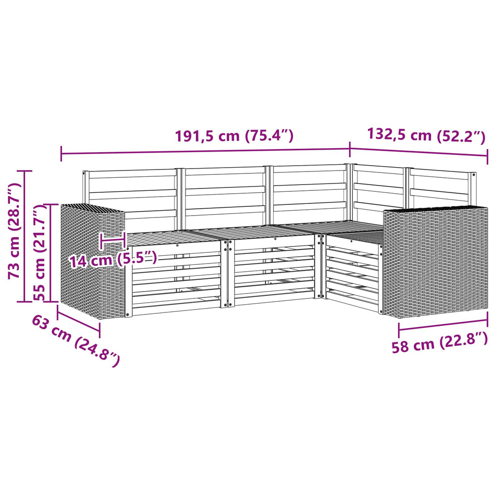 Sofagarnituren 4 pcs Massivholz Akazie
