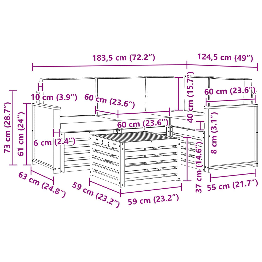 Outdoor-Sofagarnitur 5 pcs Natur und Anthrazit 59 x 59 x 37 cm