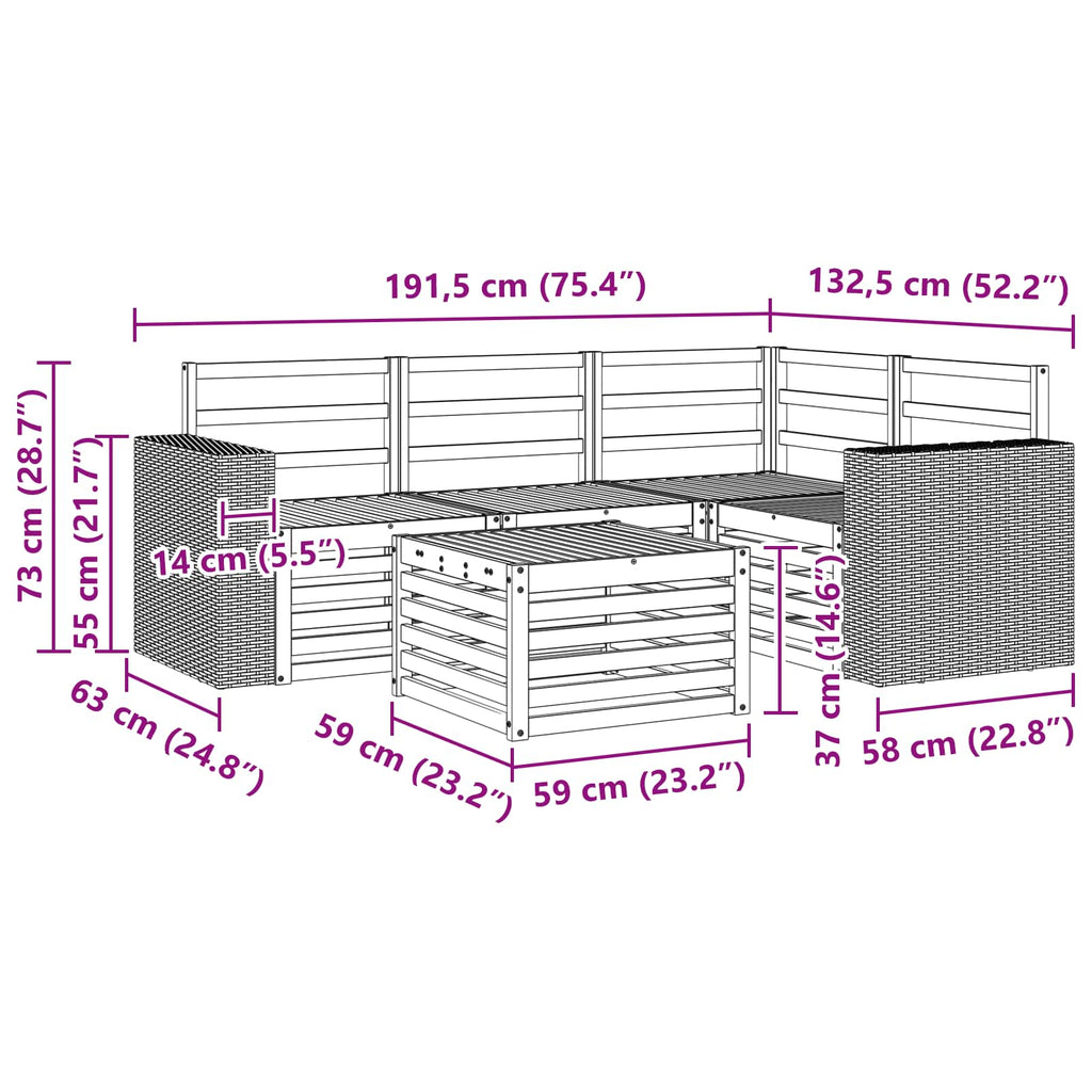 Outdoor-Sofagarnitur 5 pcs Natur 59 x 59 x 37 cm Polyester