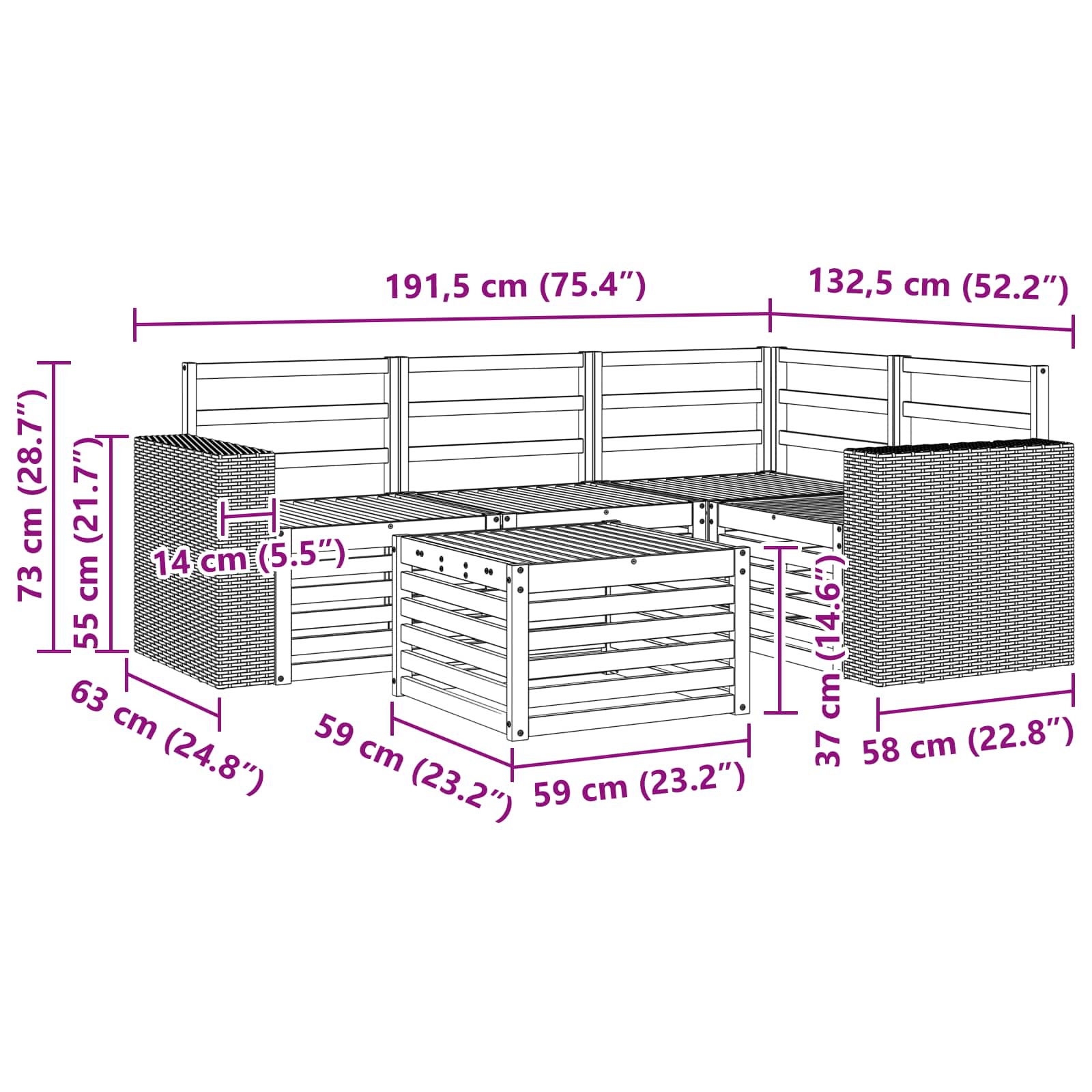 Outdoor-Sofagarnitur 5 pcs Natur 59 x 59 x 37 cm Polyester