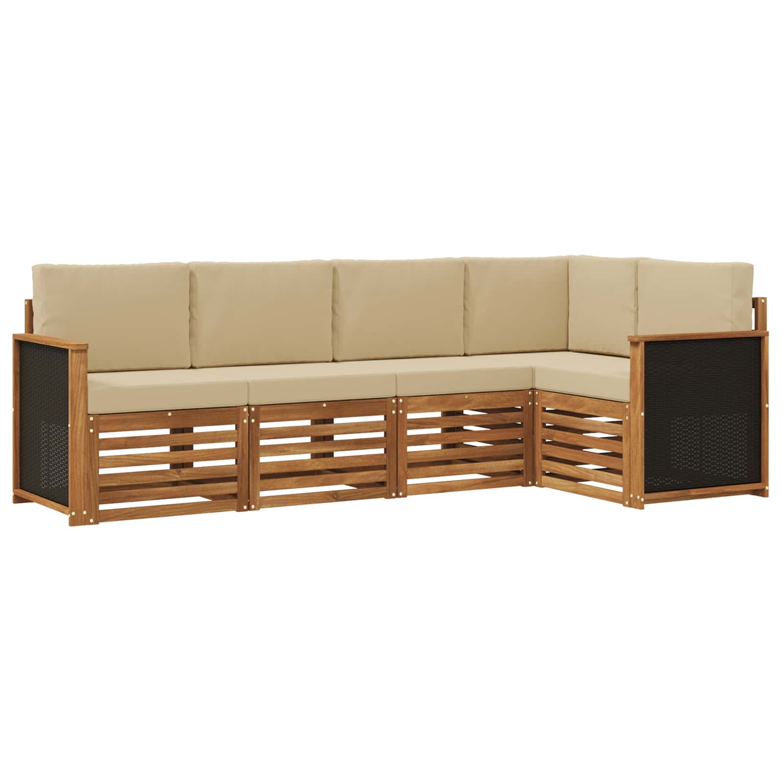 Ecksofa Set 4 pcs Natur Massives Akazienholz und Polyester