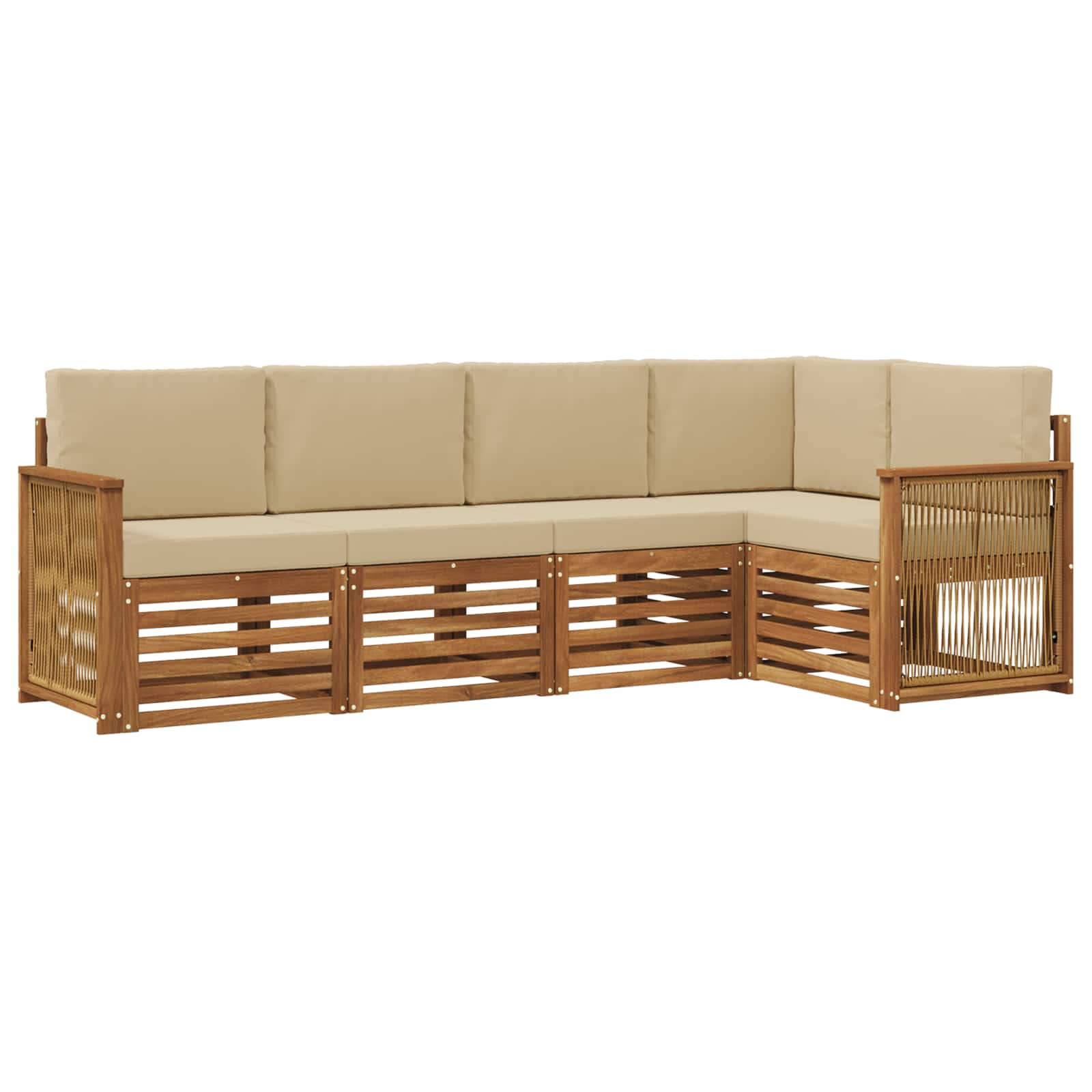 Ecksofa Set 4 pcs Natur Massives Akazienholz und Polyester