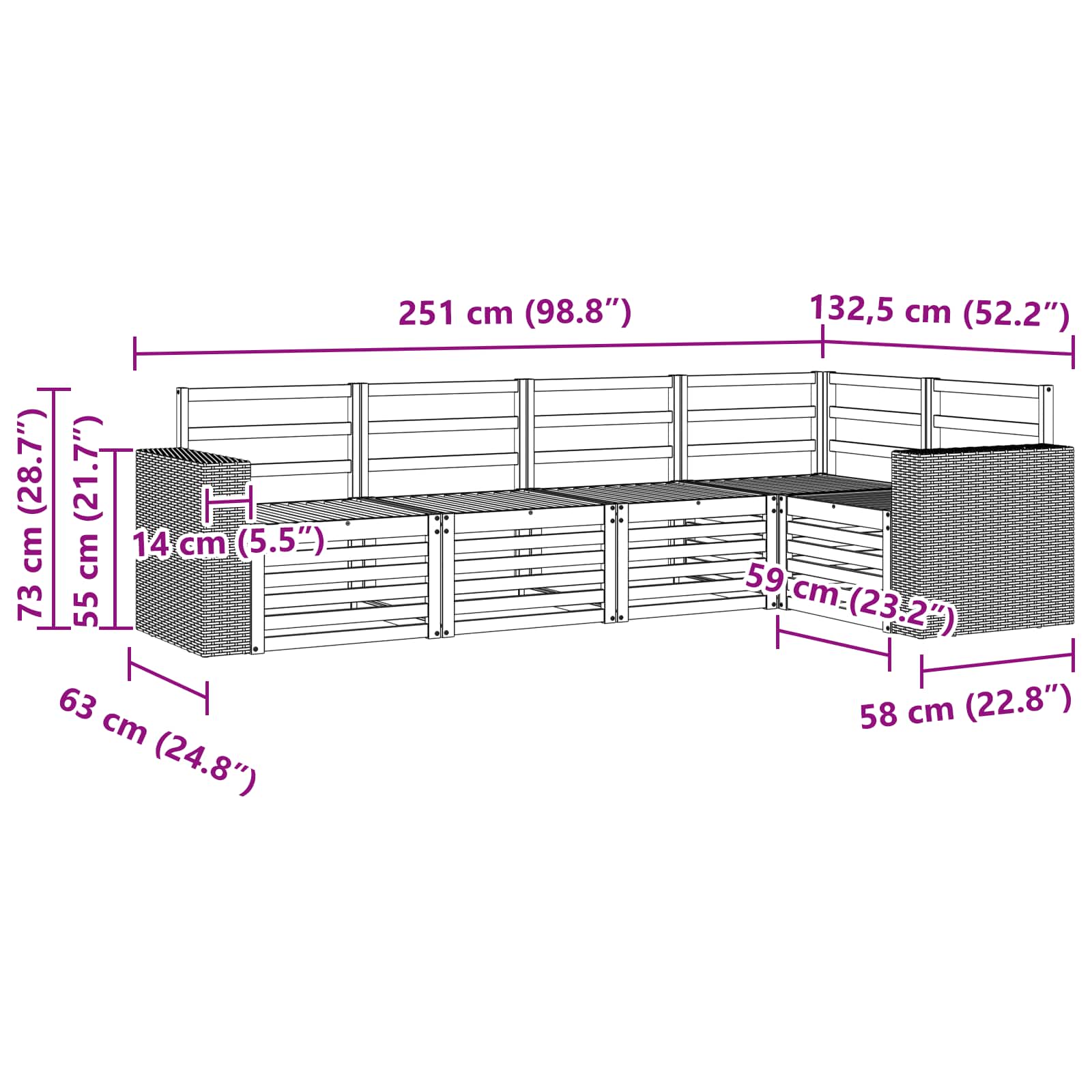 Ecksofa Set 5 pcs Natur Massivholz Akazie