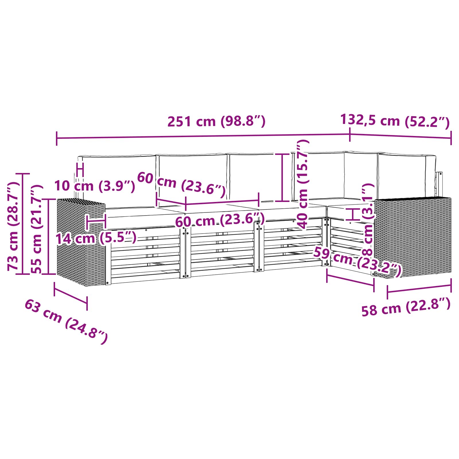 Ecksofa Set mit Kissen 5 pcs Natur und Creme Massivholz Akazie