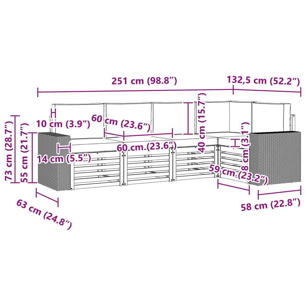 Ecksofa Set 5 pcs Natur und Anthrazit Massivholz Akazie