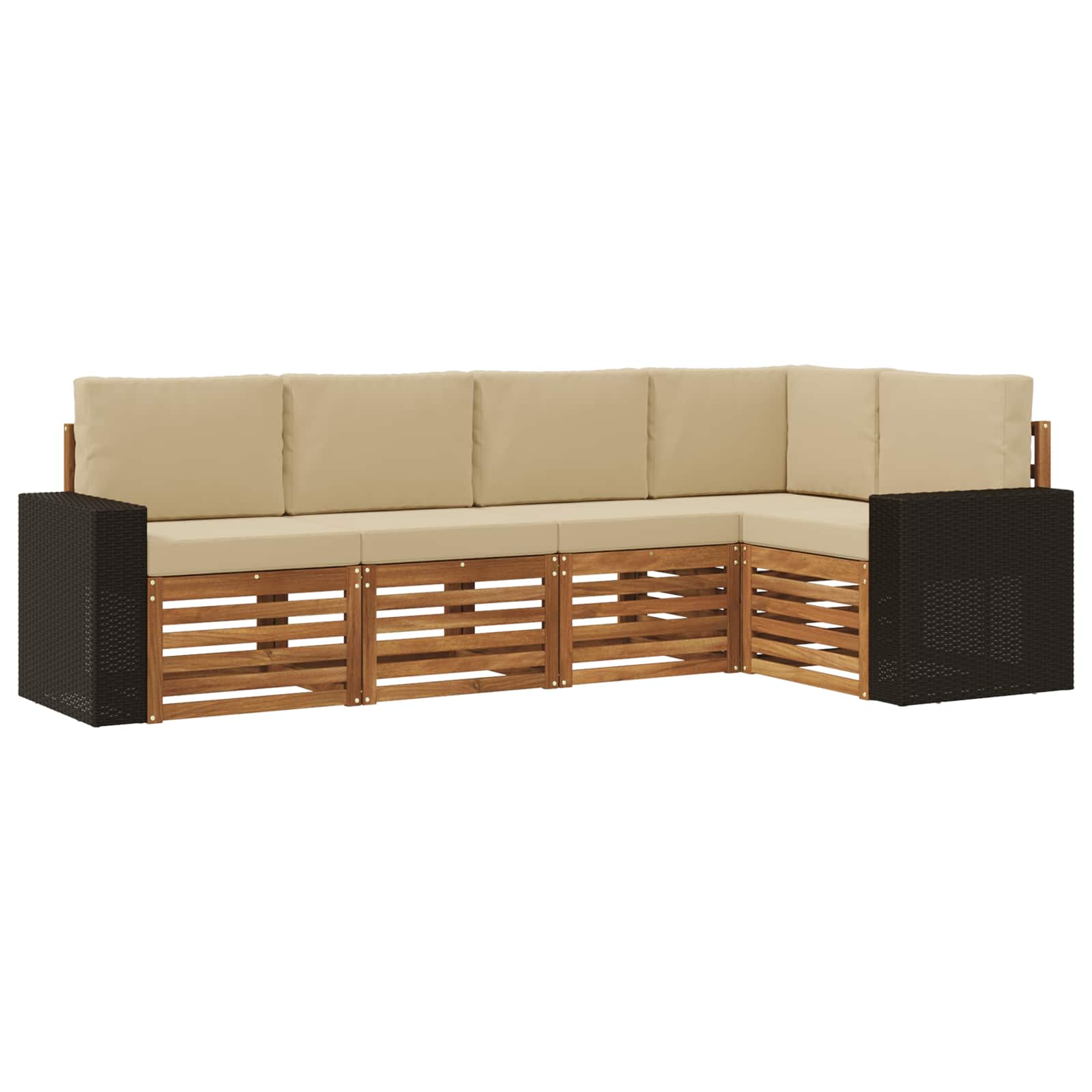Ecksofa Set mit Kissen 5 pcs Natur und Beige Massivholz Akazie